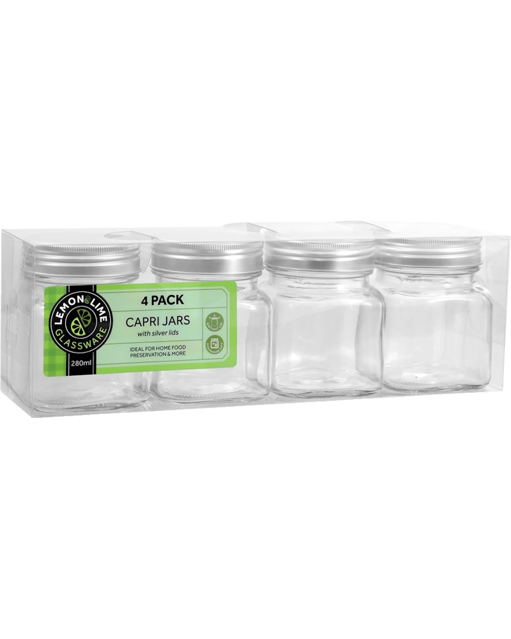 3 Lemon & Lime Capri Square Screw Top Air Tight Glass Preserving Jars 280ml Pack of 4 - Clear, 3 of 3