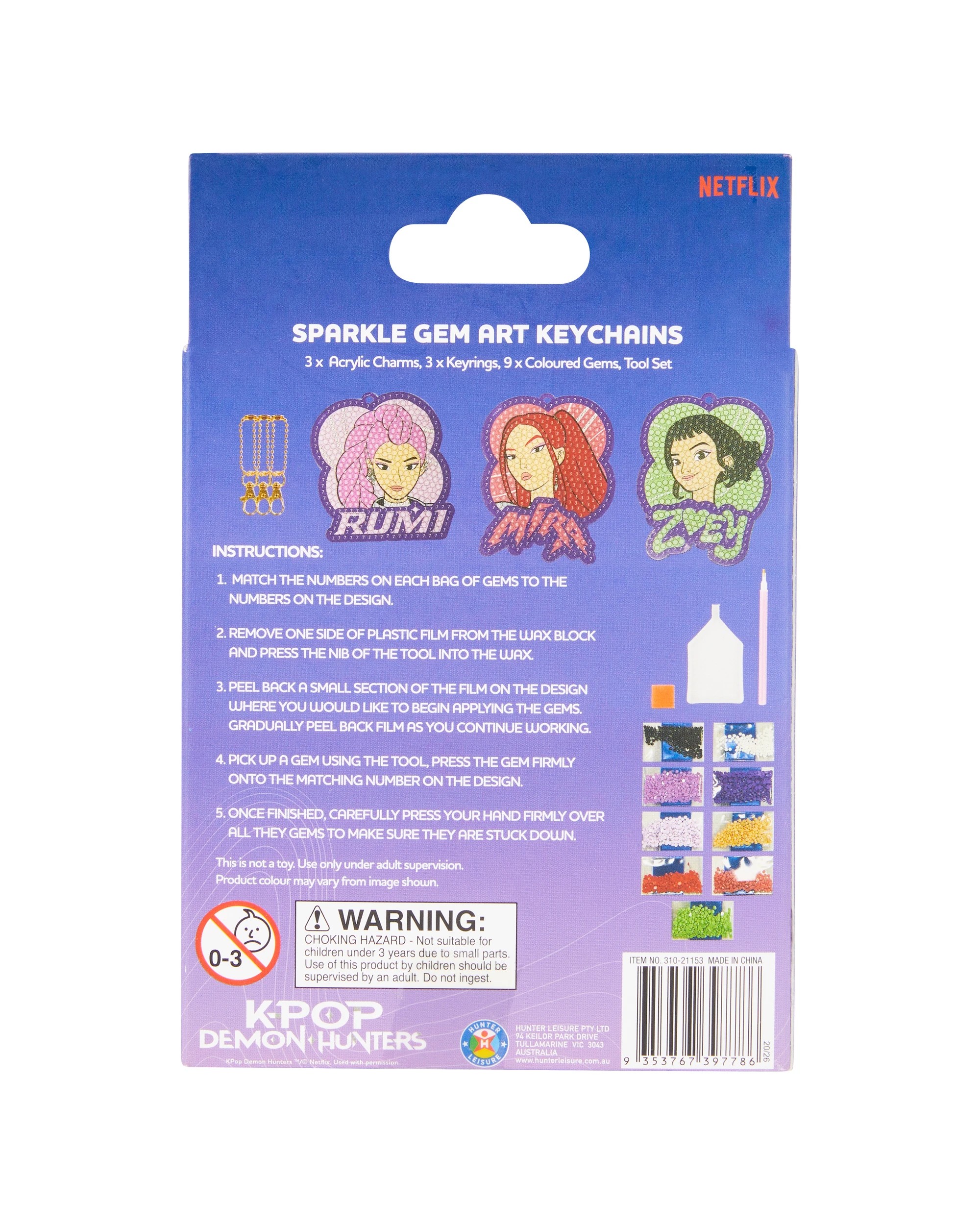 3 3 Pack KPop Demon Hunters Sparkle Gem Art Keychains, 3 of 3