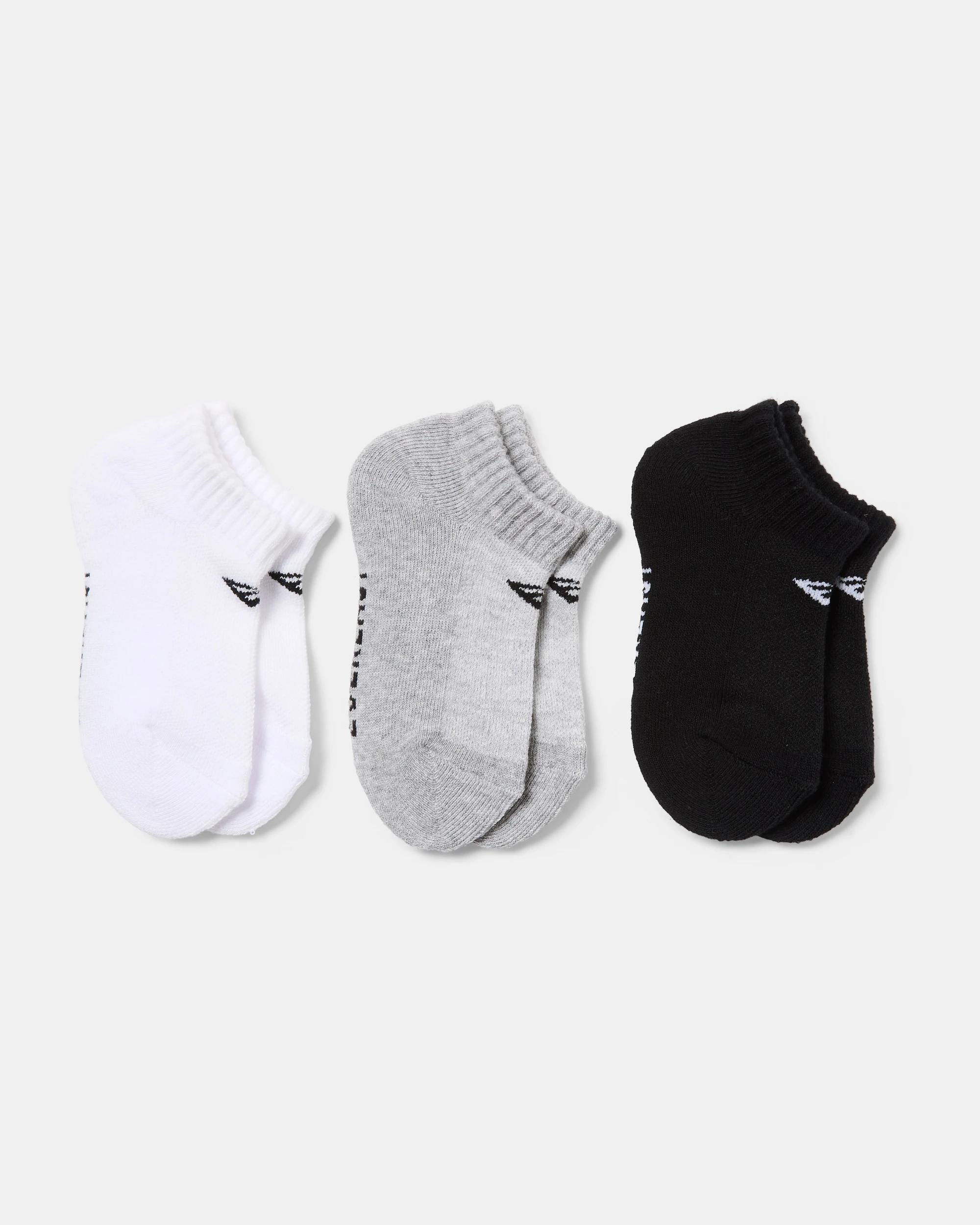 1 3 Pack Everlast Kids Low Cut Socks Blk Wh Gry, 1 of 3