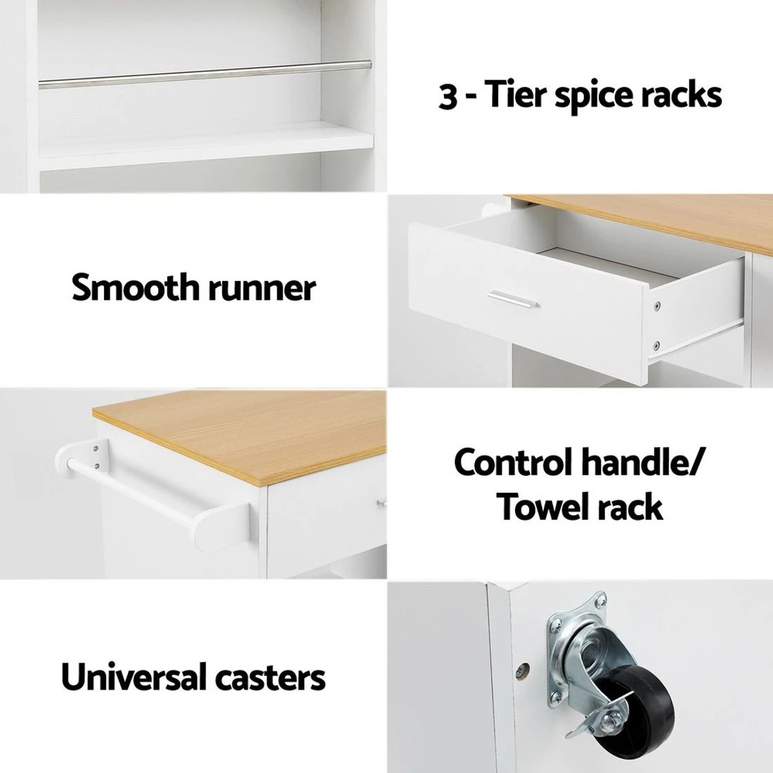 8 Artiss Kitchen Island Trolley Rolling Serving Cart - White, 8 of 8