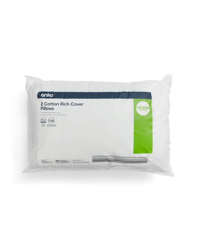 2 Pack Cotton Rich Cover Pillows - Medium Profile, W