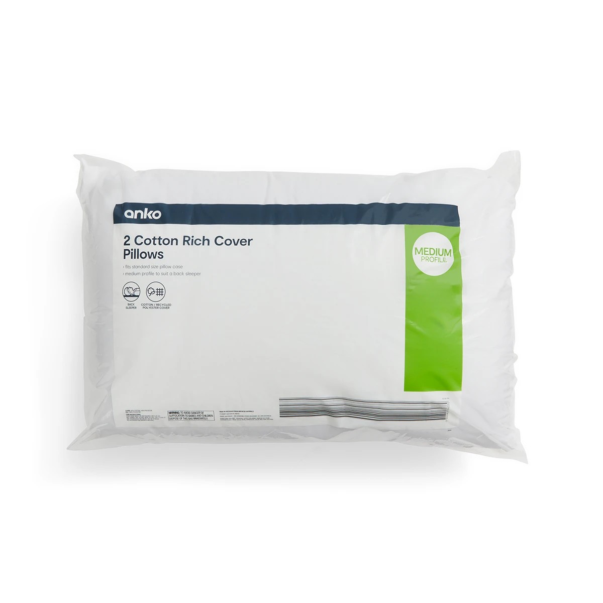 1 2 Pack Cotton Rich Cover Pillows - Medium Profile, White, 1 of 6