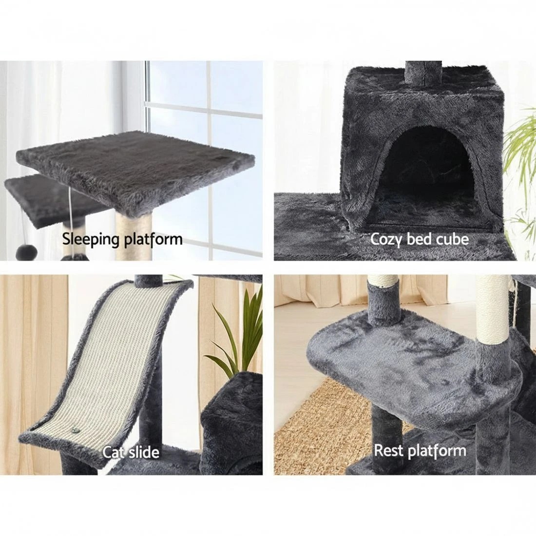 4 i.Pet Cat Tree 171cm Tower Scratching Post Scratcher Wooden Condo House Bed Toys - Grey, 4 of 6