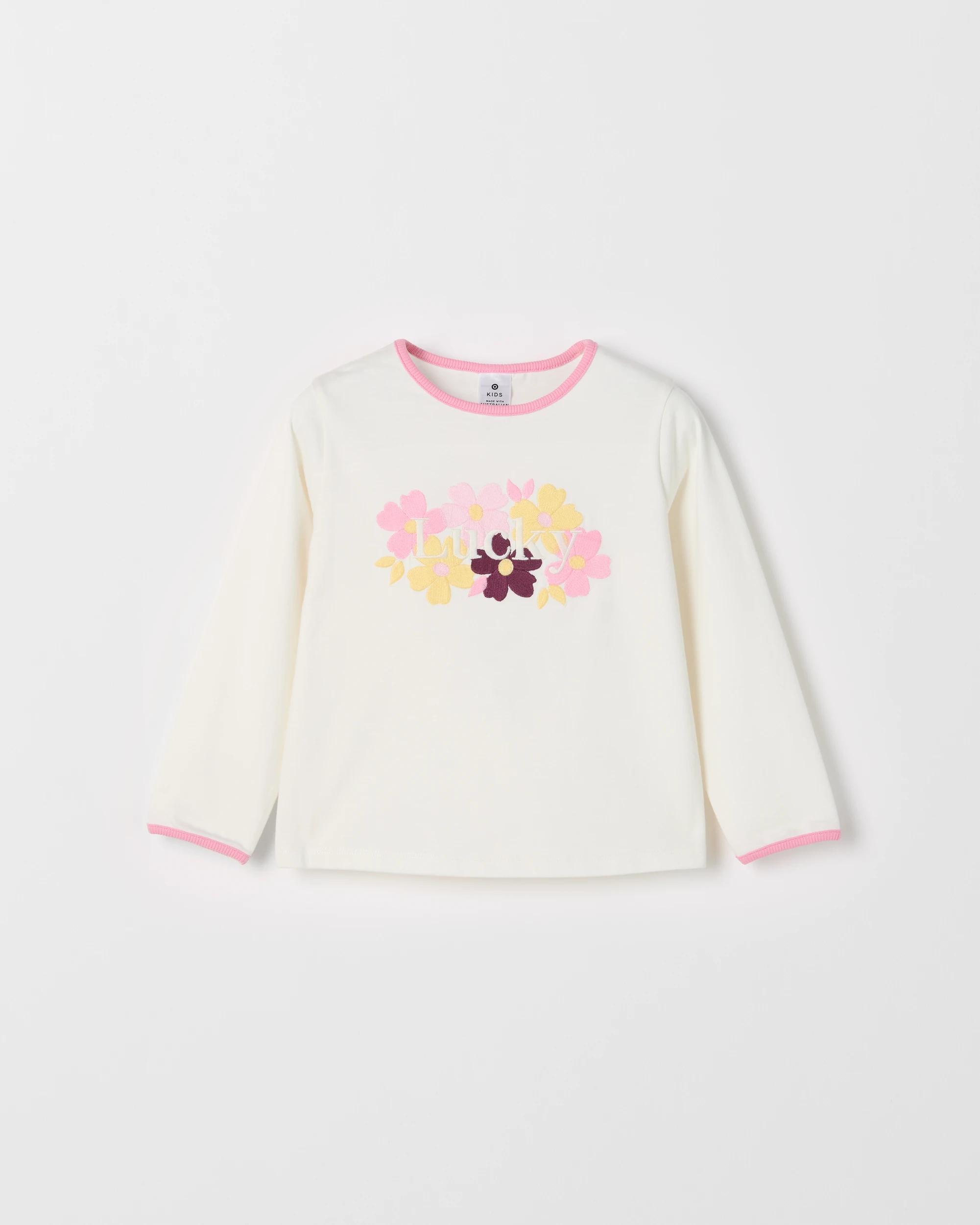 1 Target Kids Australian Cotton Fashion Wide Long Sleeve T-Shirt WHITE, 1 of 2
