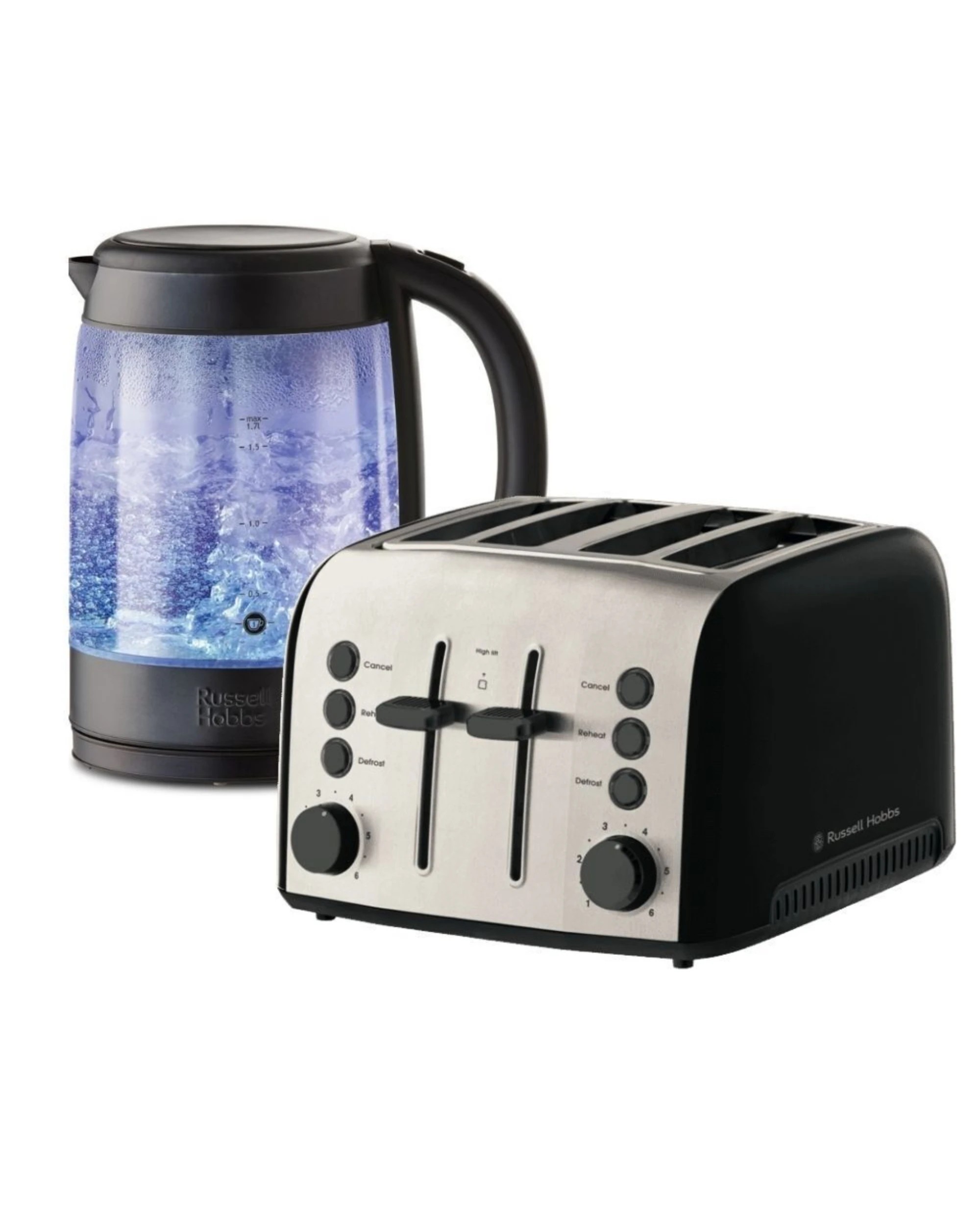 1 Russell Hobbs Brooklyn 1.7L Glass Kettle and 4-Slice Toaster Set - Black, 1 of 4