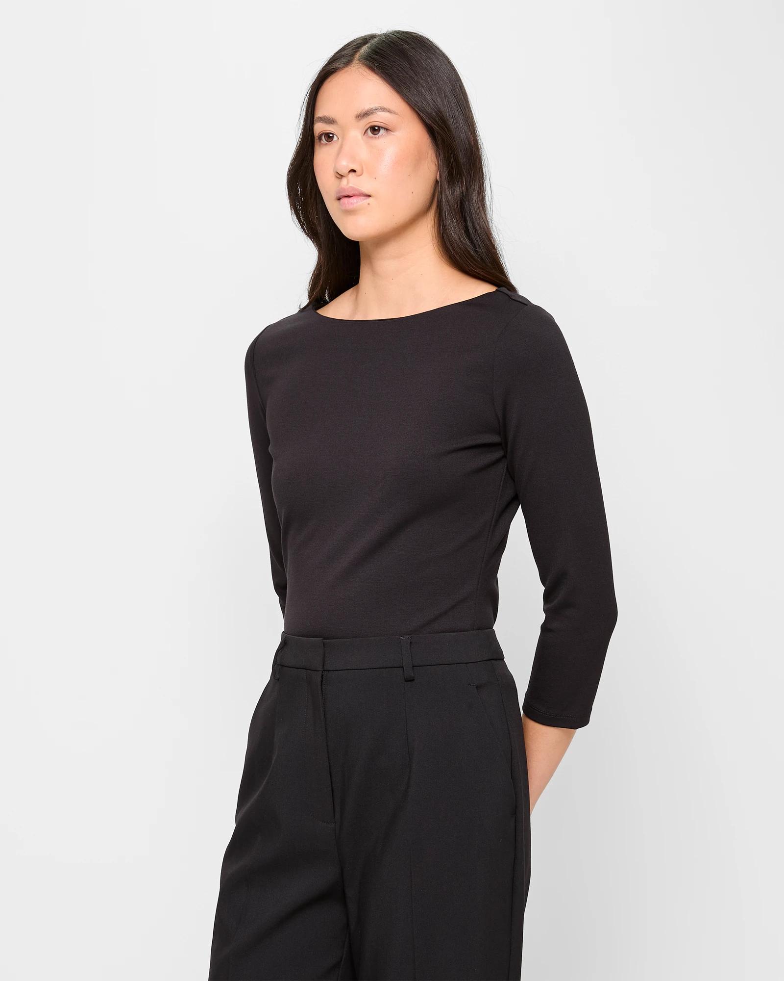 3 3/4 Sleeve Boat Neck Ponte Top - Preview BLACK, 3 of 5