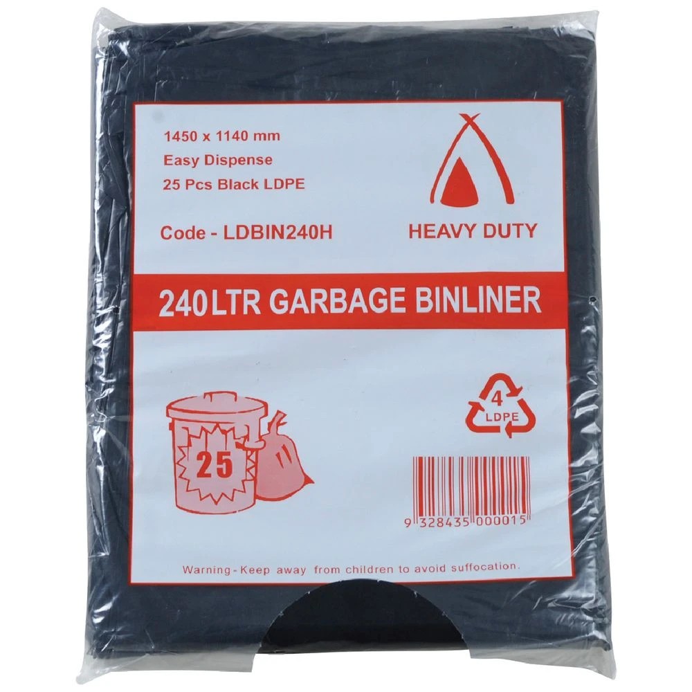 1 Tailored Packaging Heavy Duty Bin Liners 240L 25 Pack Black, 1 of 1