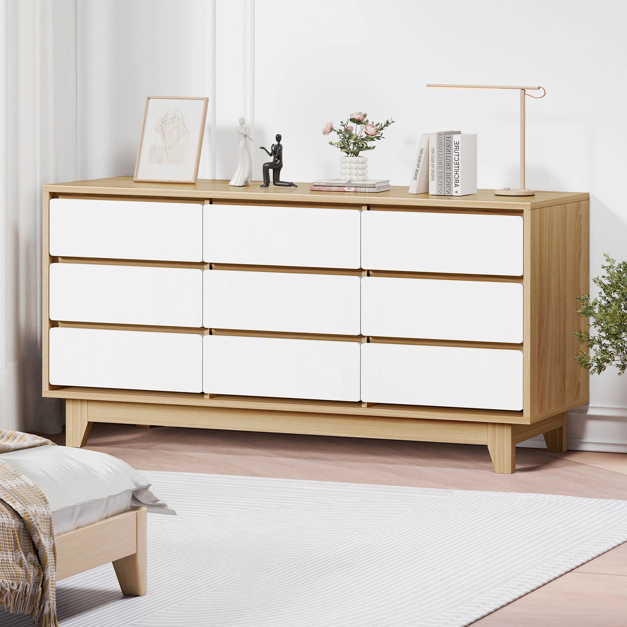 1 Alfordson 9 Chest of Drawers Minimalist Storage Cabinet Dresser - White, 1 of 10