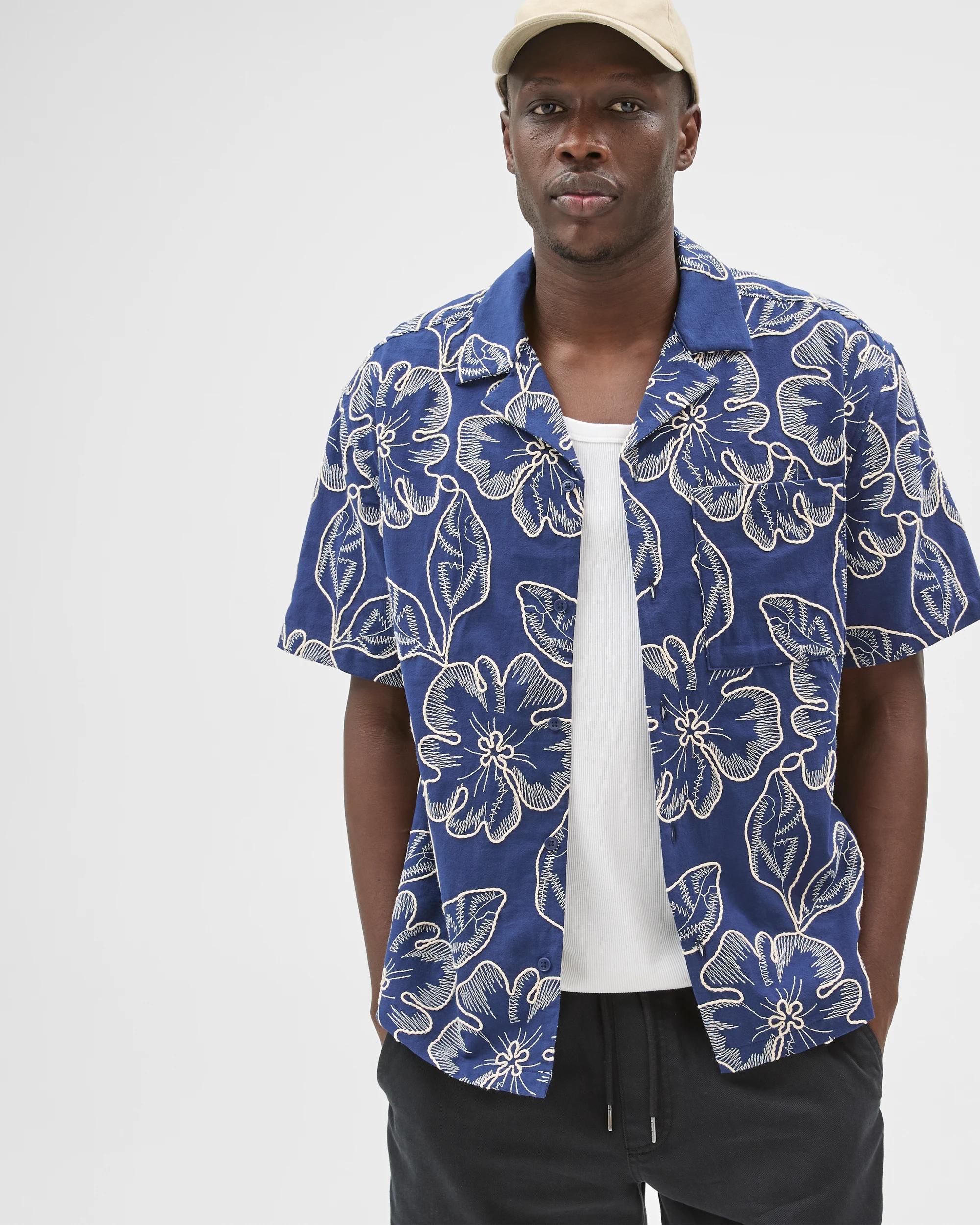 1 Commons Australian Cotton Boxy Fit Embroidered Shirt NAVY, 1 of 7