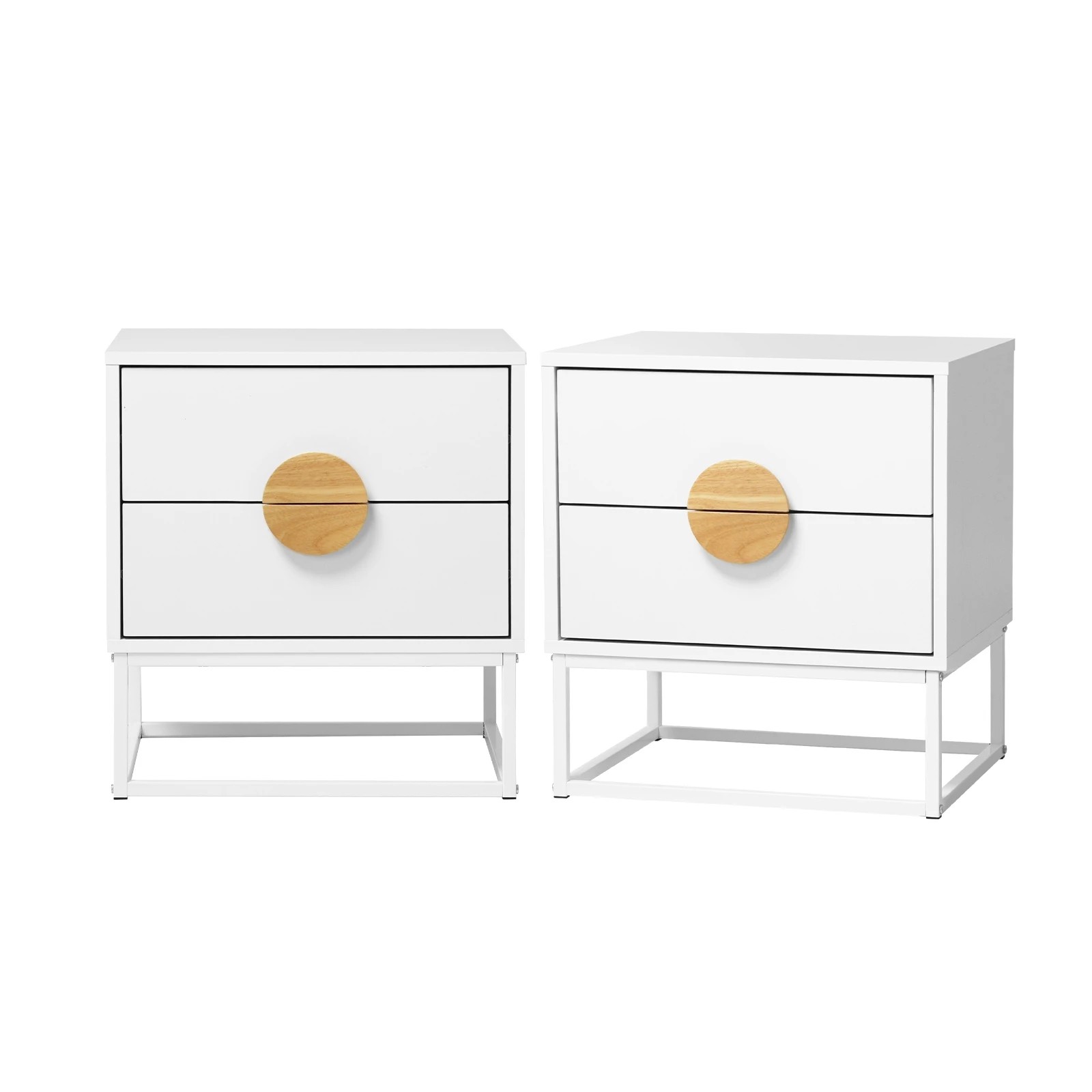 1 Oikiture 2pc Bedside Table Nightstand 2 Drawers Side End Table Steel Legs - White, 1 of 8