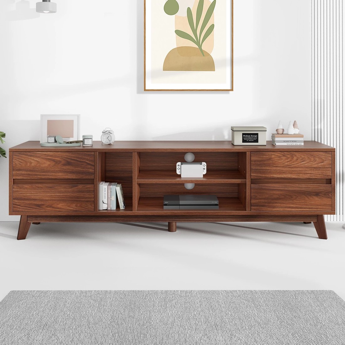 2 Alfordson Entertainment Unit TV Cabinet Stand 180cm Drawer Shelf - Walnut, 2 of 10