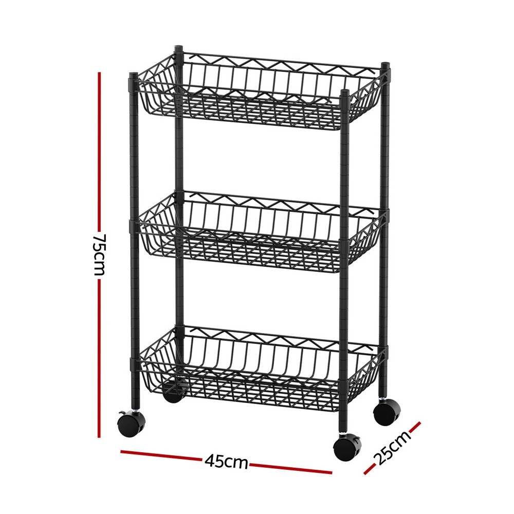 2 Artiss 3-Tier Shelving Unit Adjustable Garage Storage Kitchen Rack With Wheels - Black, 2 of 3
