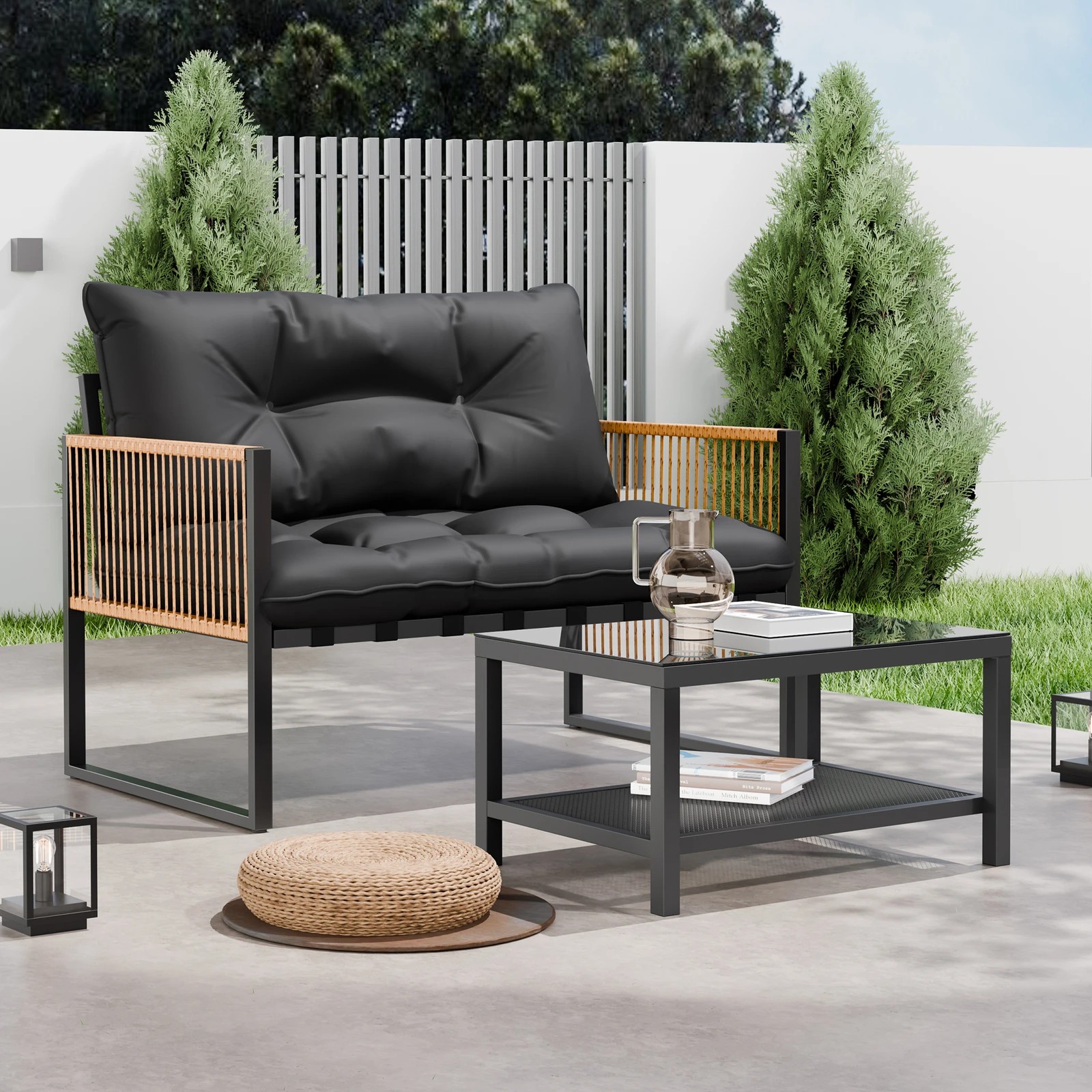 4 Alfordson 4PCS Outdoor Furniture Lounge Set Wicker Table and Chairs Garden - Black Grey, 4 of 10
