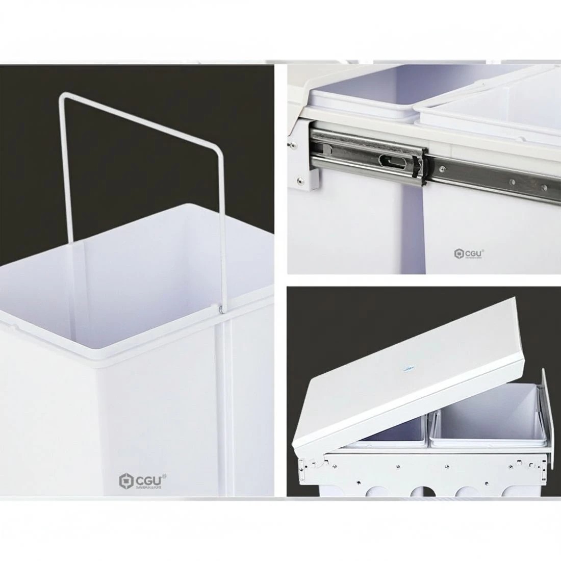 3 Cefito Pull Out Bin Kitchen Double Basket 2X20L - White, 3 of 7