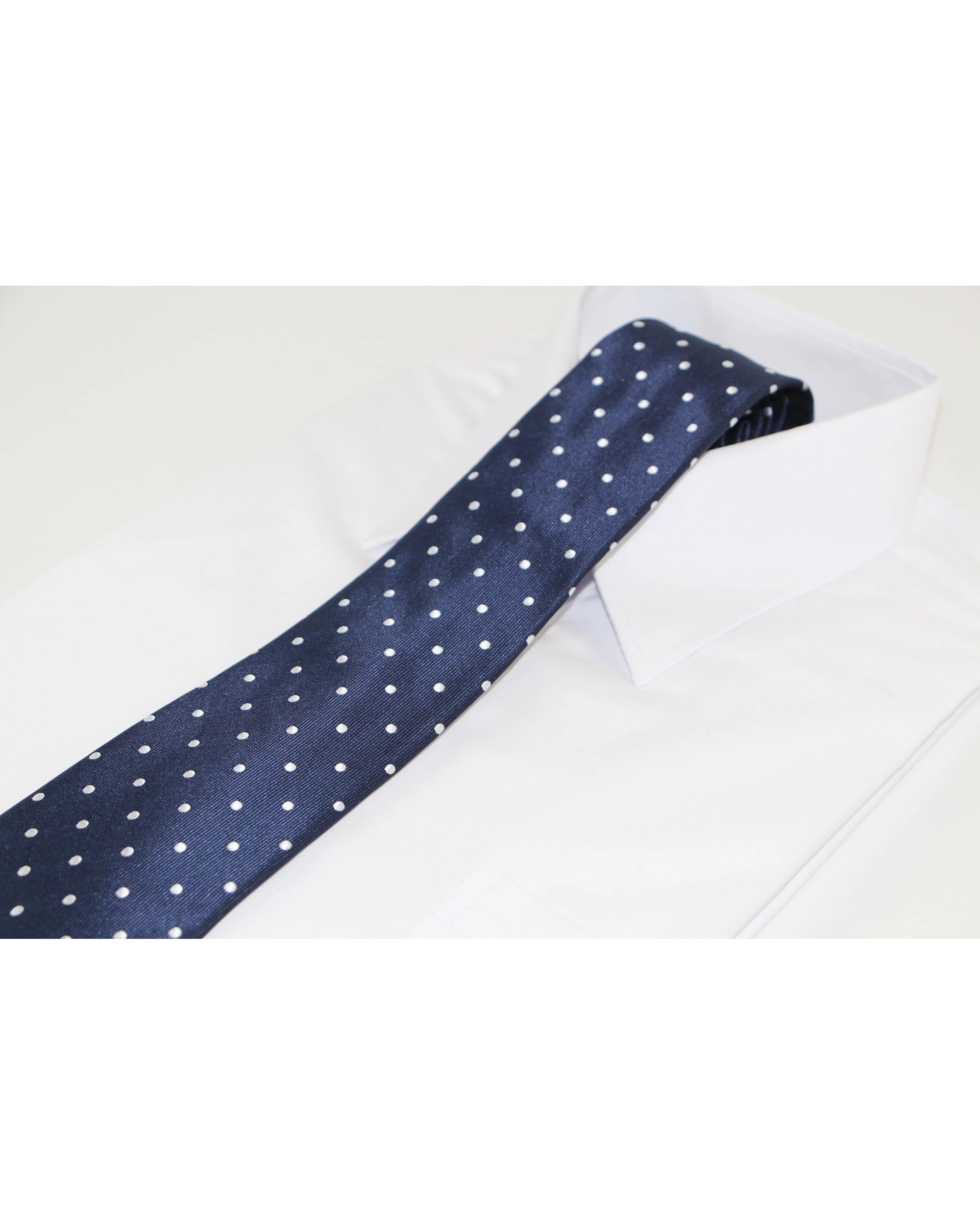1 Zasel Mens Navy & White Mini Polka Dot Patterned 8cm Neck Tie, 1 of 2