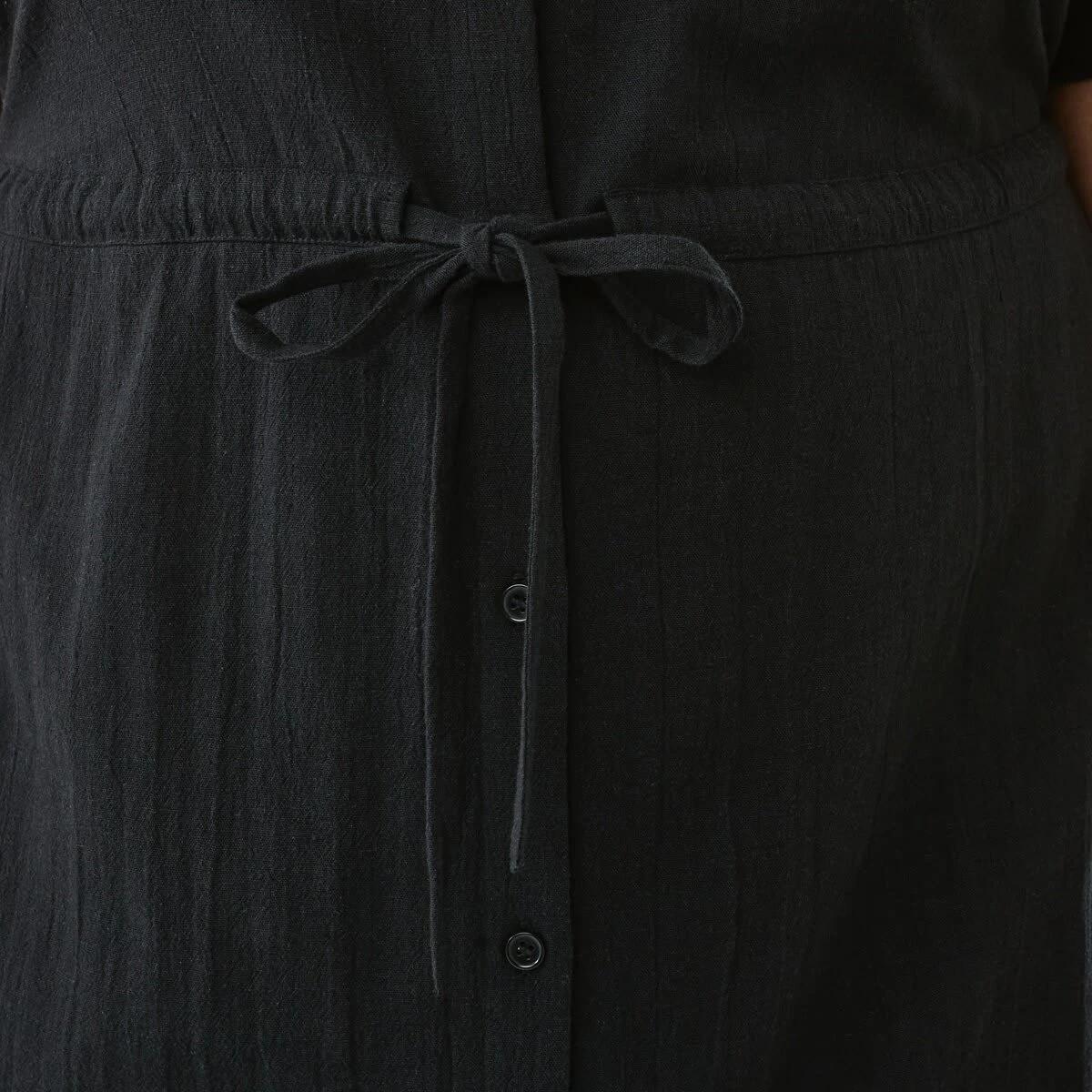 6 Curve Short Sleeve Tie Front Shirt Midi Dress Black, 6 of 7