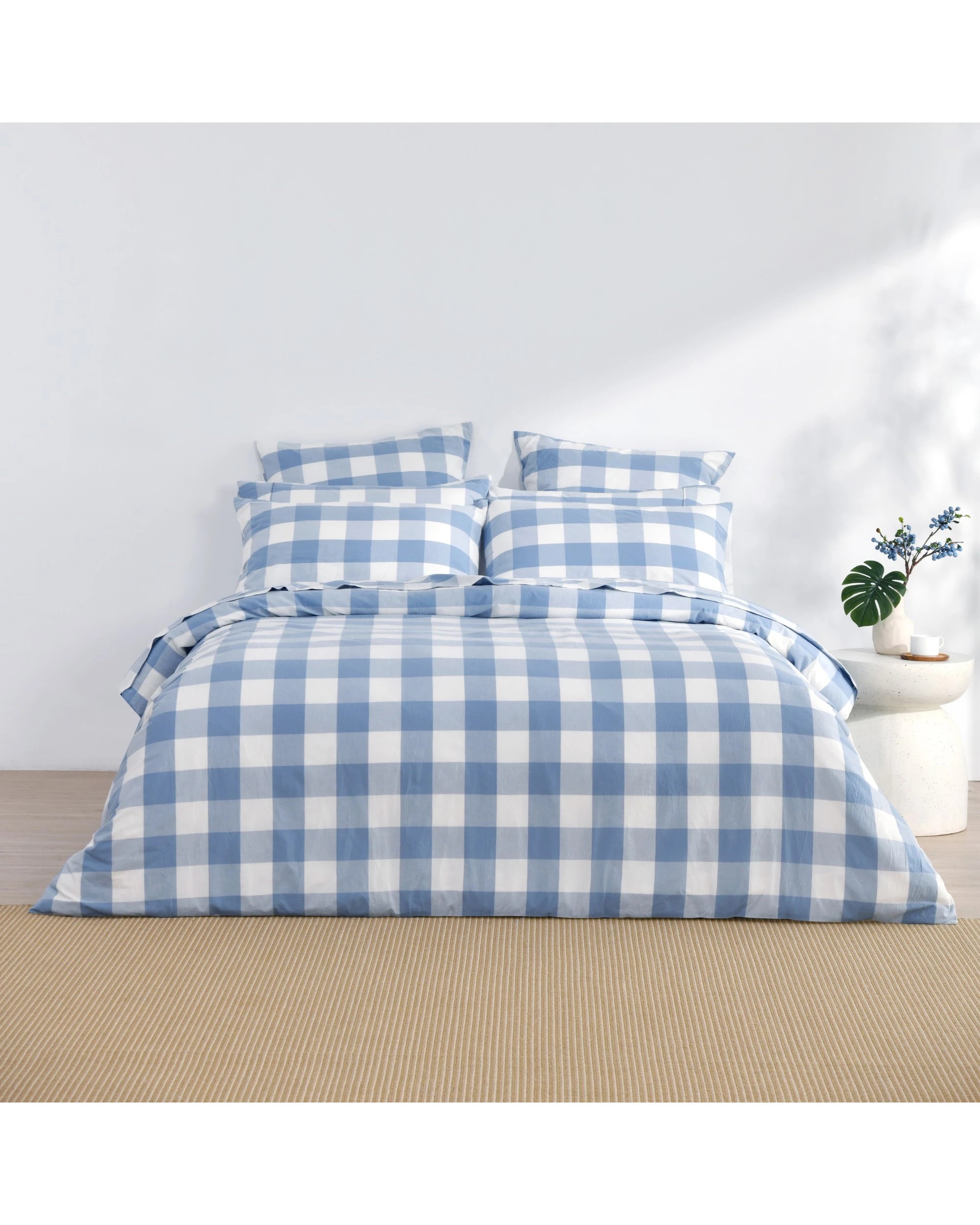 6 Dreamaker Remy Yarn Dyed Washed Cotton Checkered Quilted Cover Set - Double Bed - Cornflower, 6 of 7