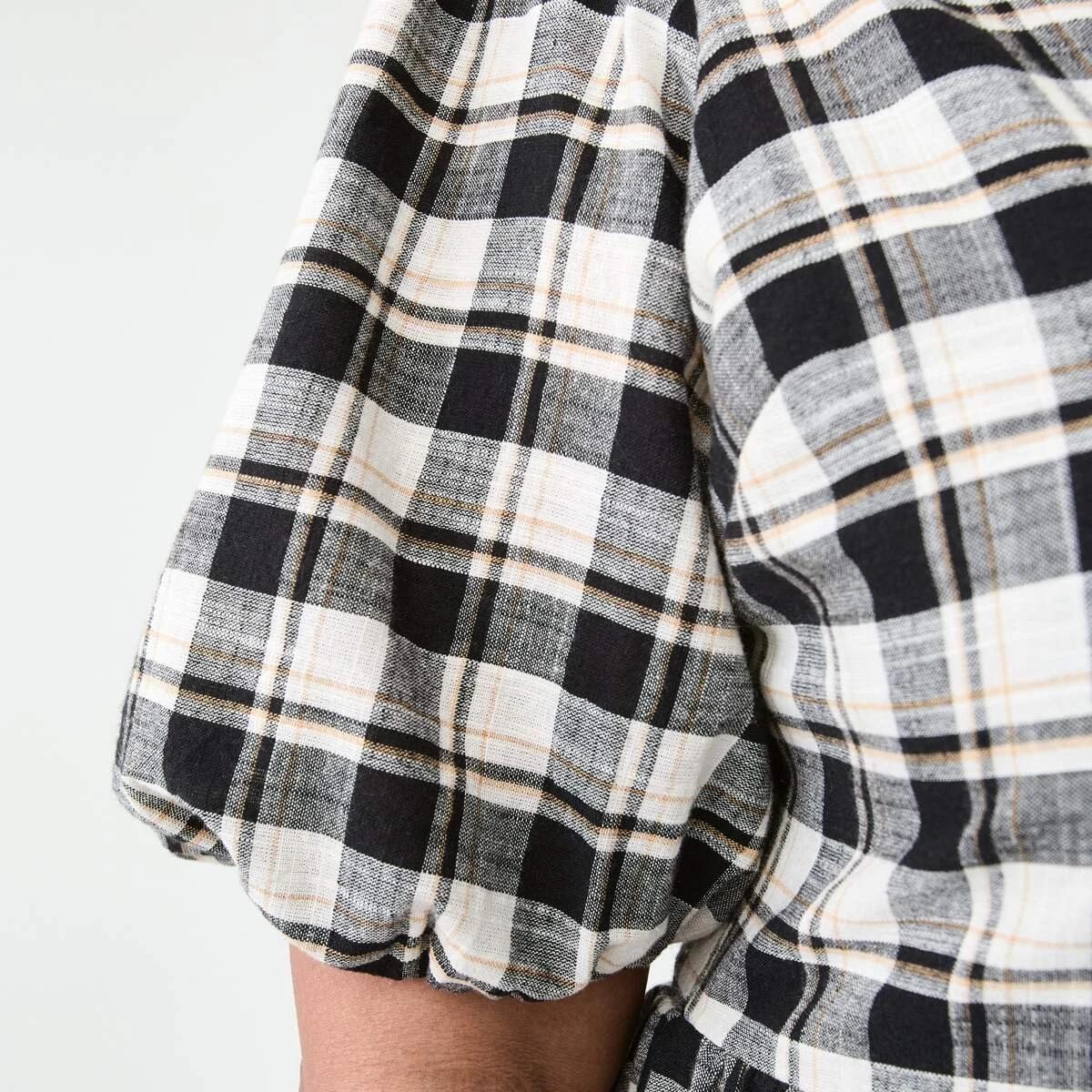 7 Curve Short Sleeve Smock Check Dress Chk Blk S, 7 of 9