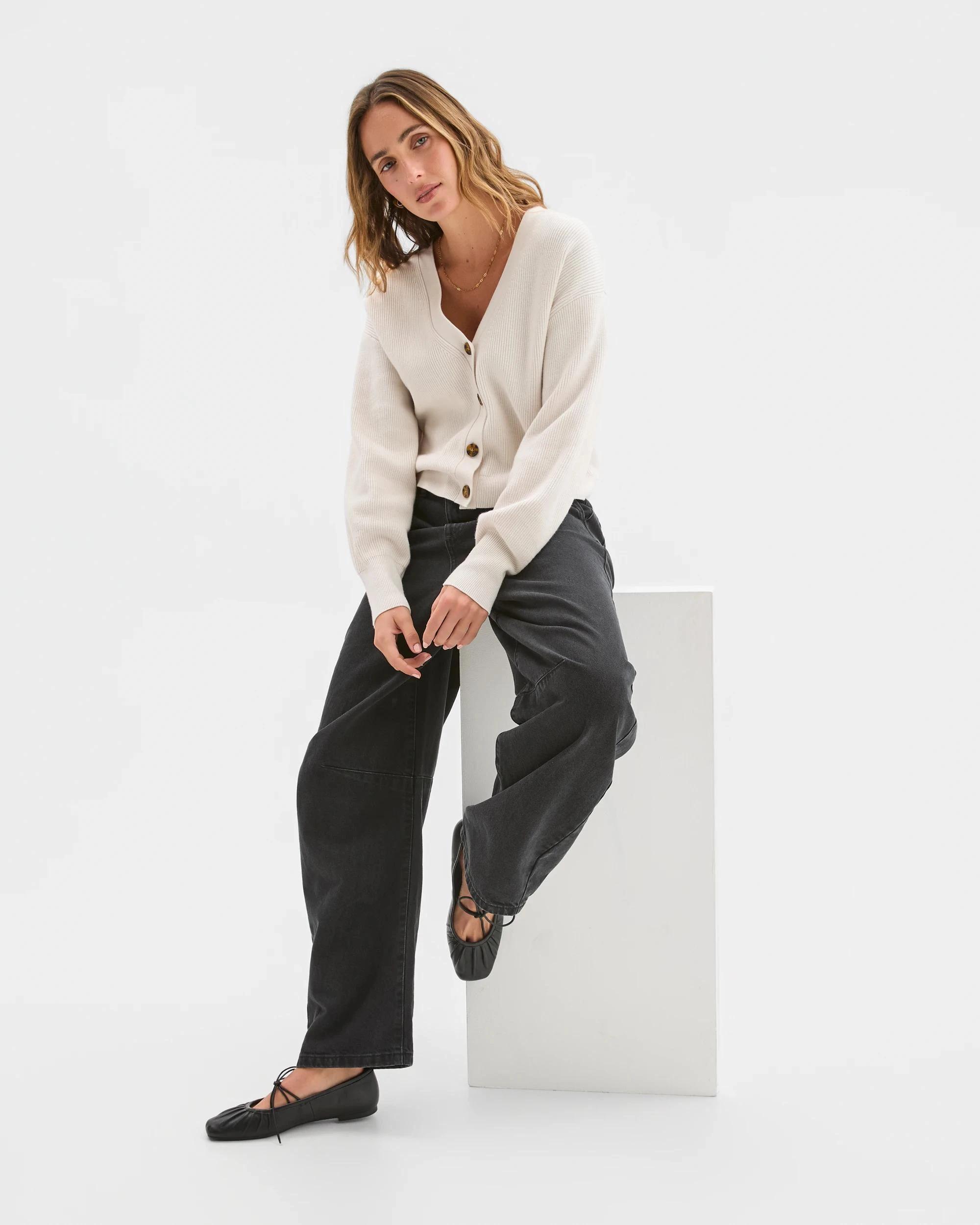 5 Target Woman Australian Cotton Blend V-Neck Rib Cardigan CHALK, 5 of 7