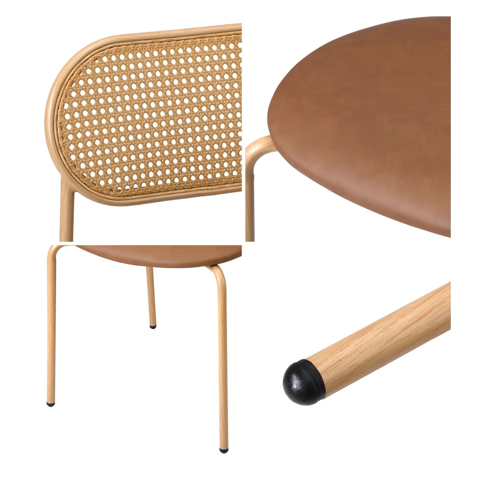 4 Oikiture 2pcs Dining Chair Accent Chairs Rattan Furniture Pu Leather
 - Brown, 4 of 10