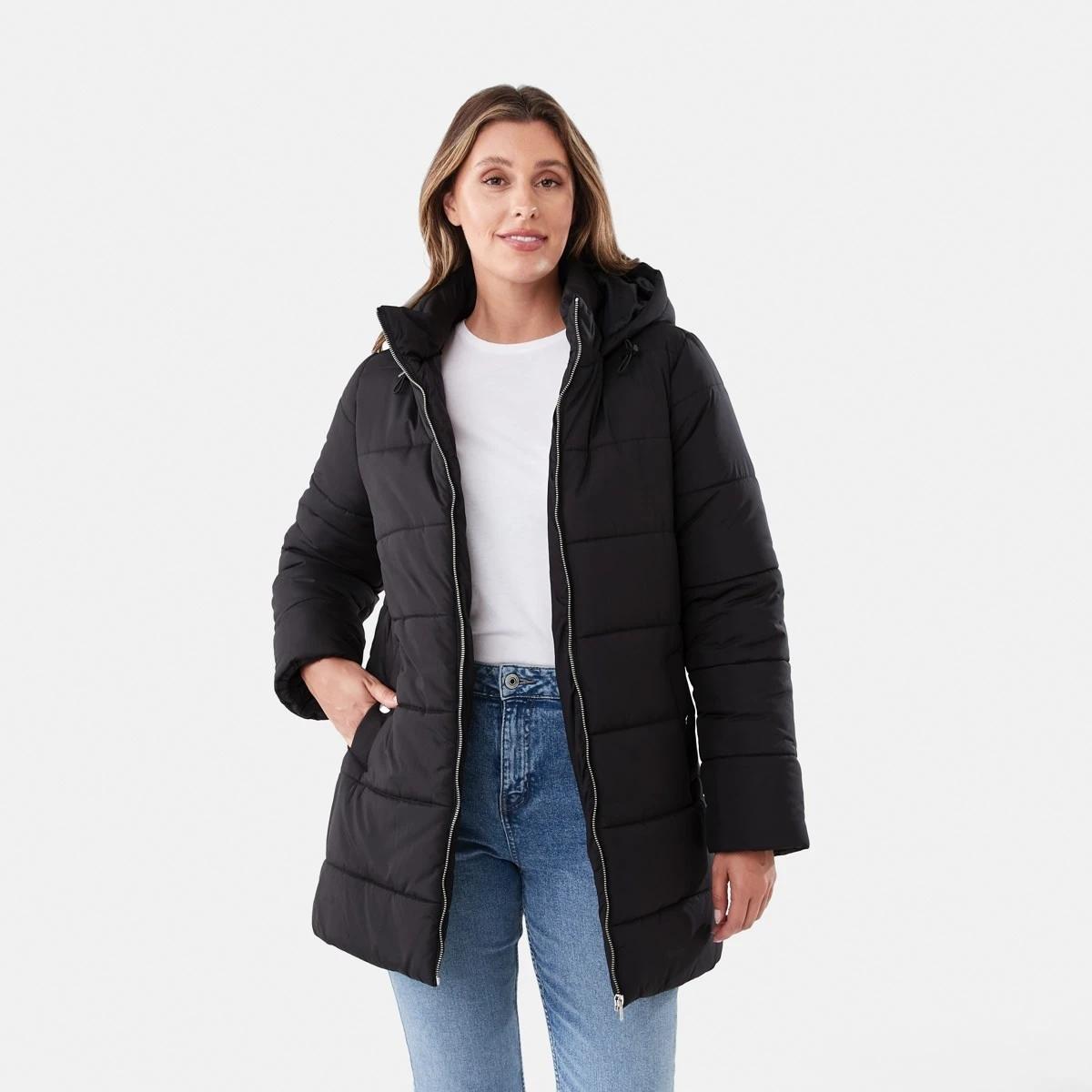 1 Mid Length Puffer Jacket Black, 1 of 7