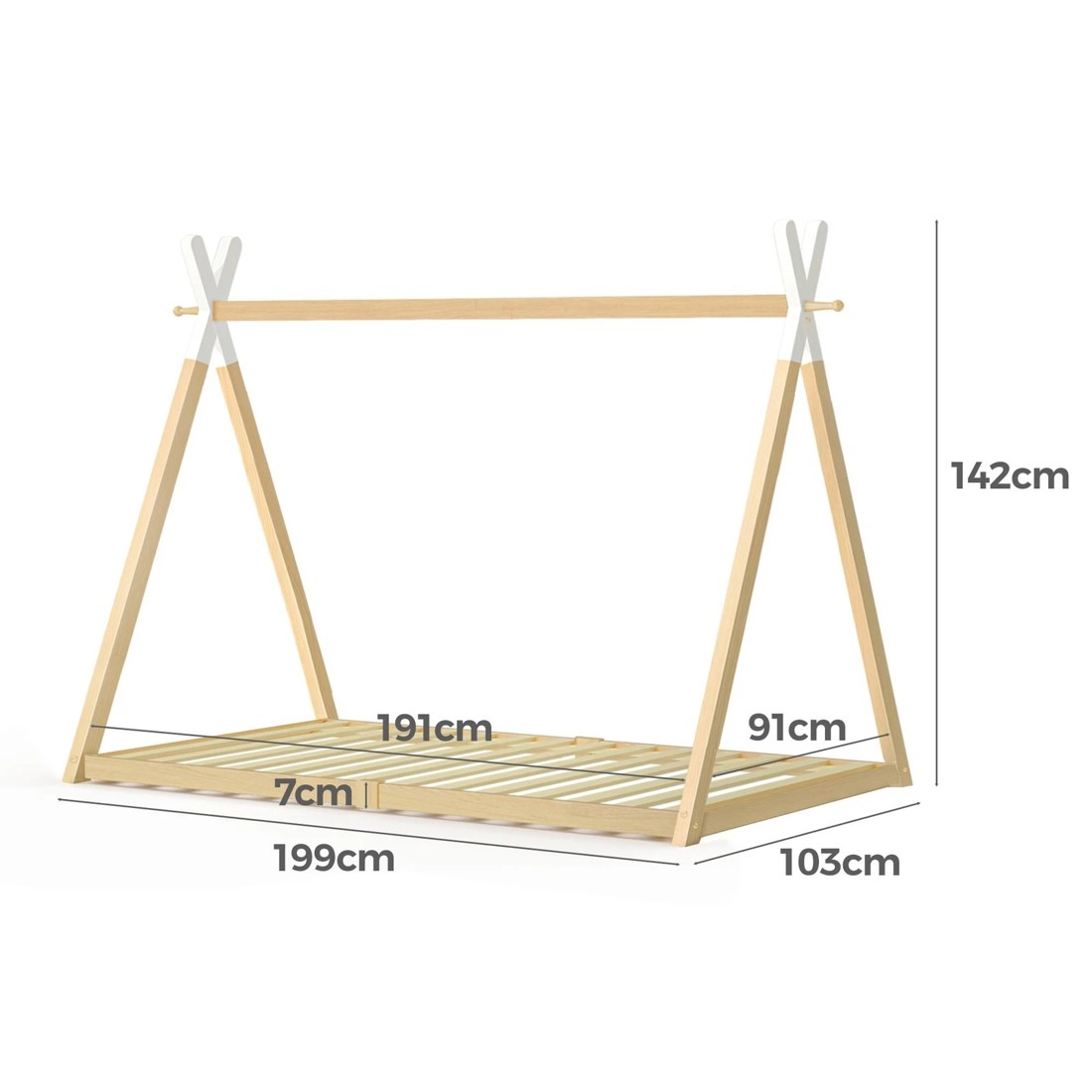 3 Alfordson Bed Frame Wooden Single Timber Teepee House Base Platform Taran - Natural, 3 of 10