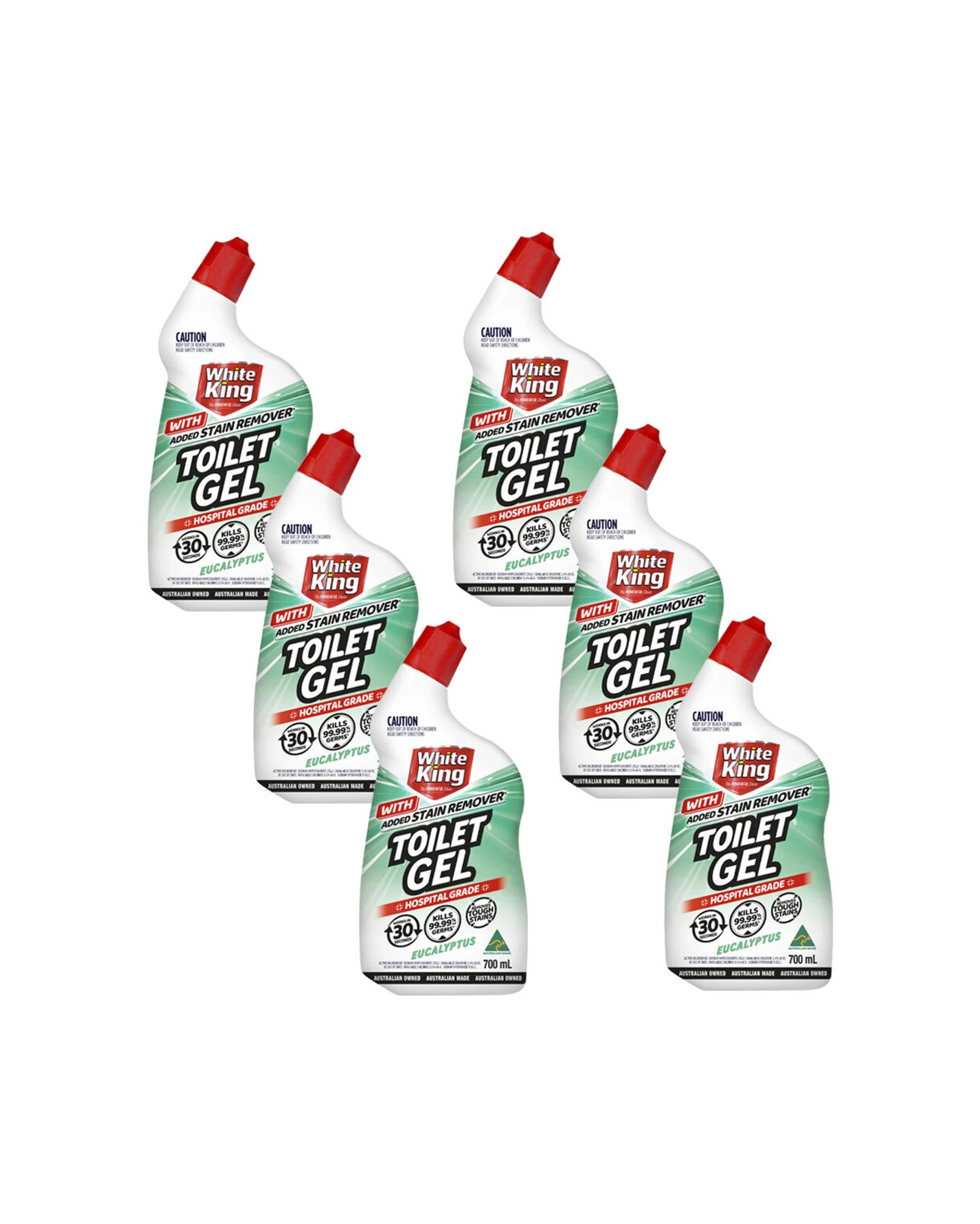1 White King 6PK Toilet Gel With Stain Remover 700ml Hospital Grade Eucalyptus - Multi, 1 of 3