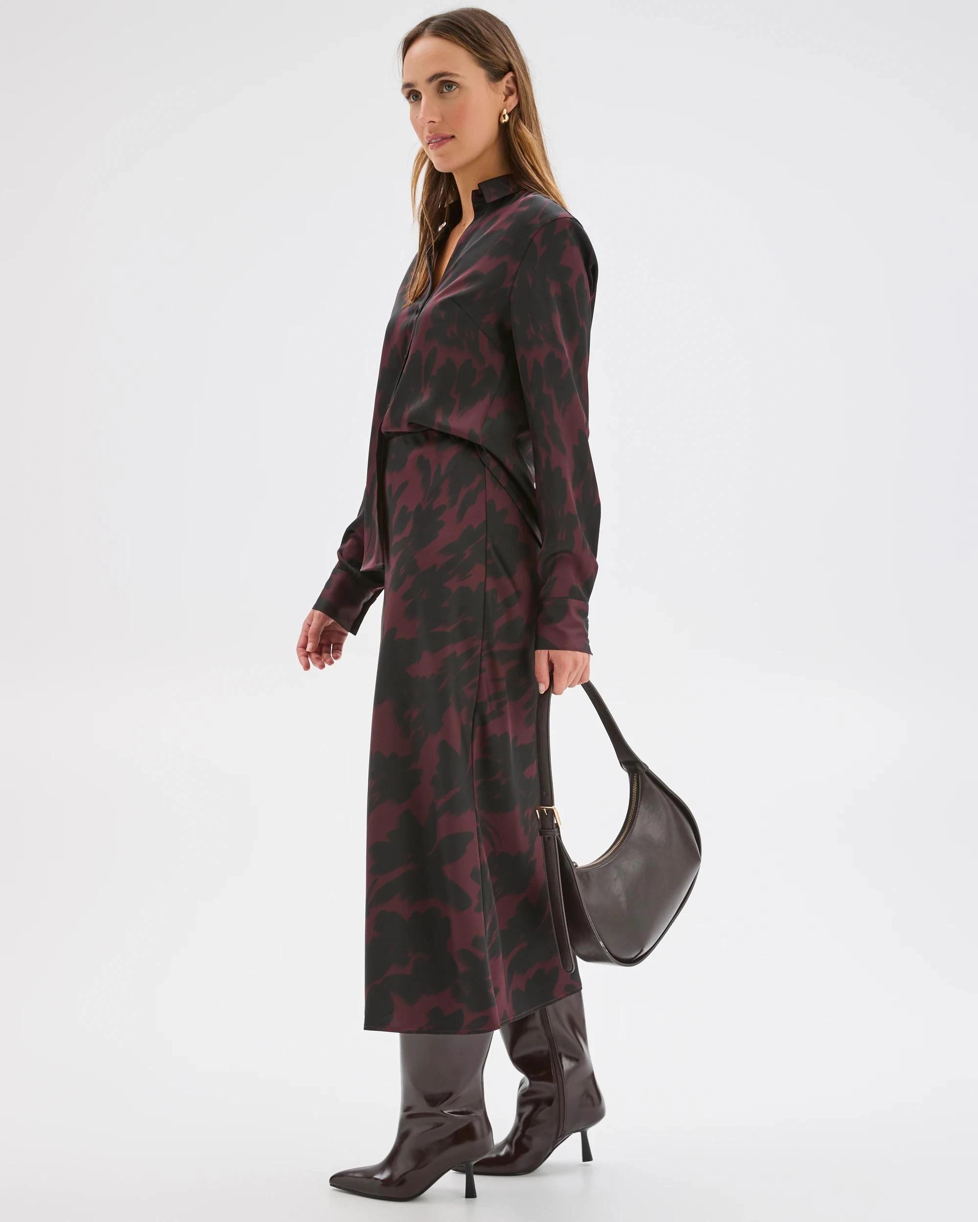 5 Preview Satin Bias Cut Midi Skirt CHOCOLATE BLUR FLORAL, 5 of 7