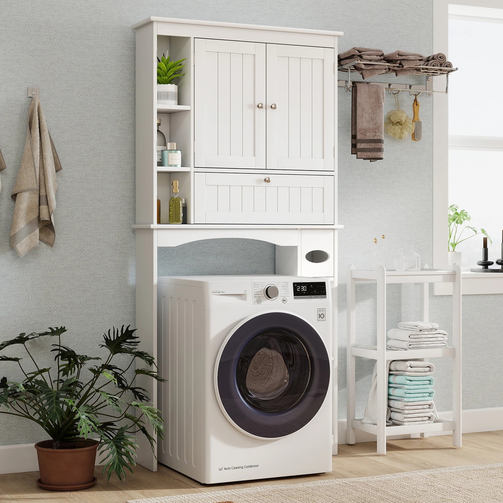 2 Costway Over The Toilet Bathroom Storage Cabinet Rack w/2 Doors Tissue Box Laundry, 2 of 4