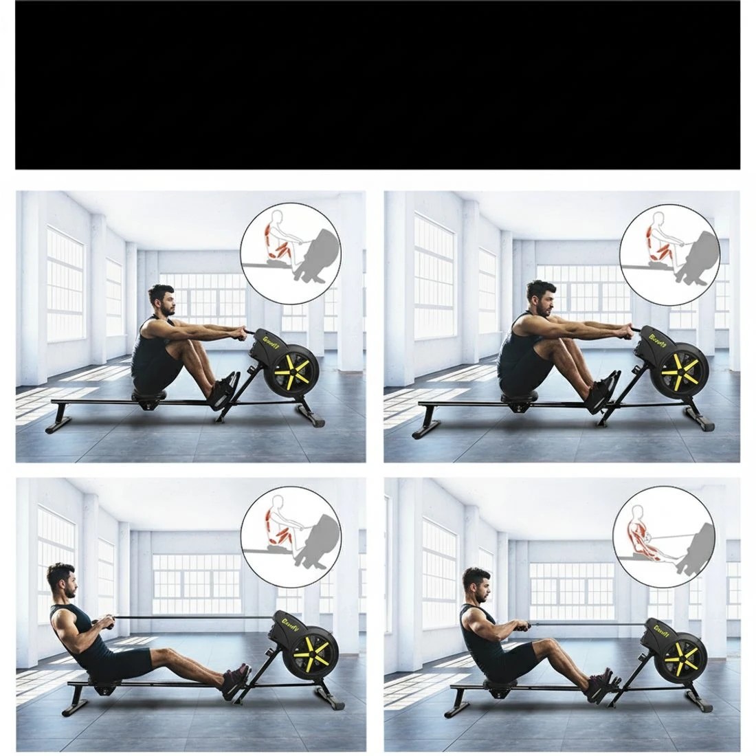 4 Everfit Rowing Machine Air Rower Exercise Fitness Gym Home Cardio - Black, 4 of 7