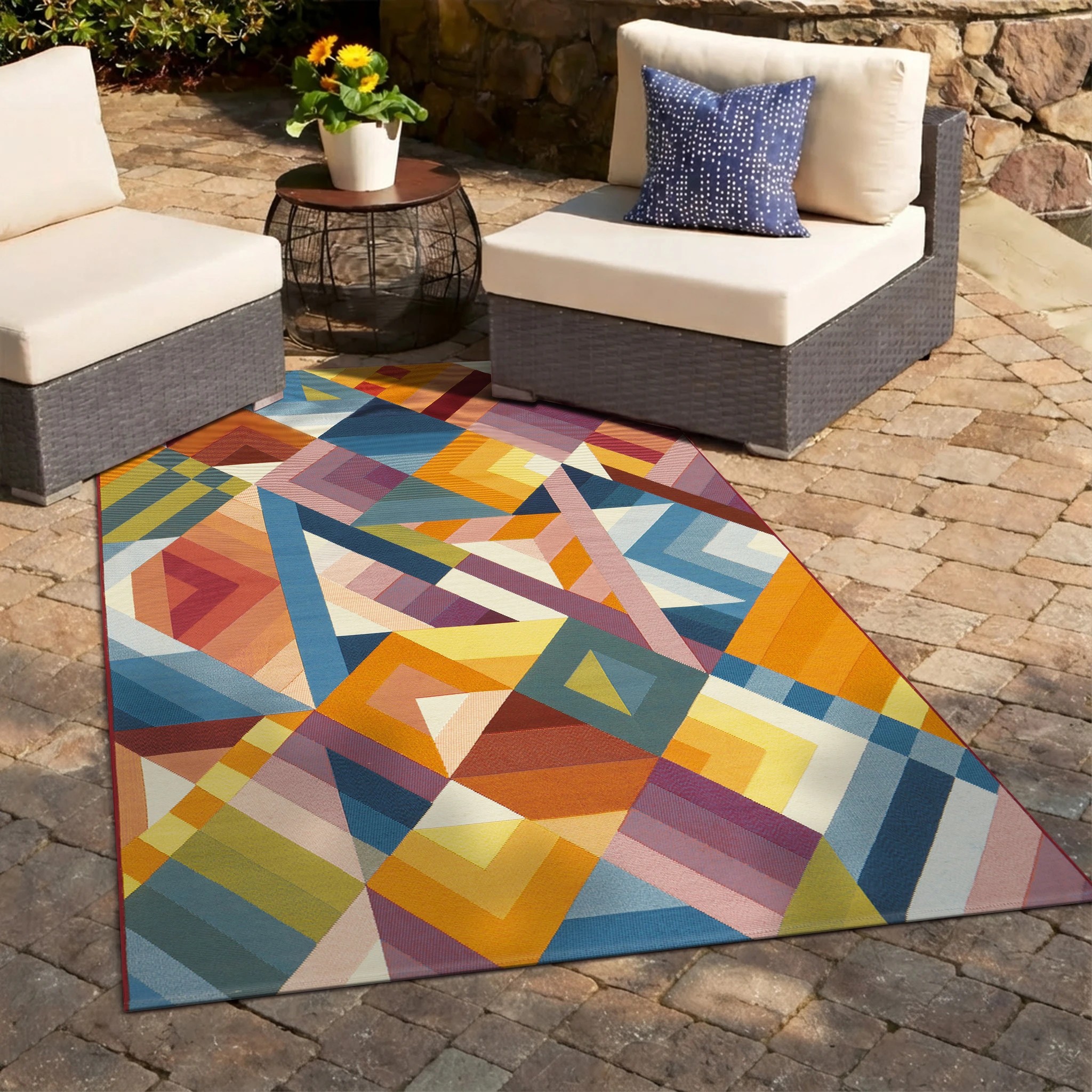 1 Common Ground Rugs Horizon Geo 285x200cm - Large Outdoor Rug - Multi, 1 of 7