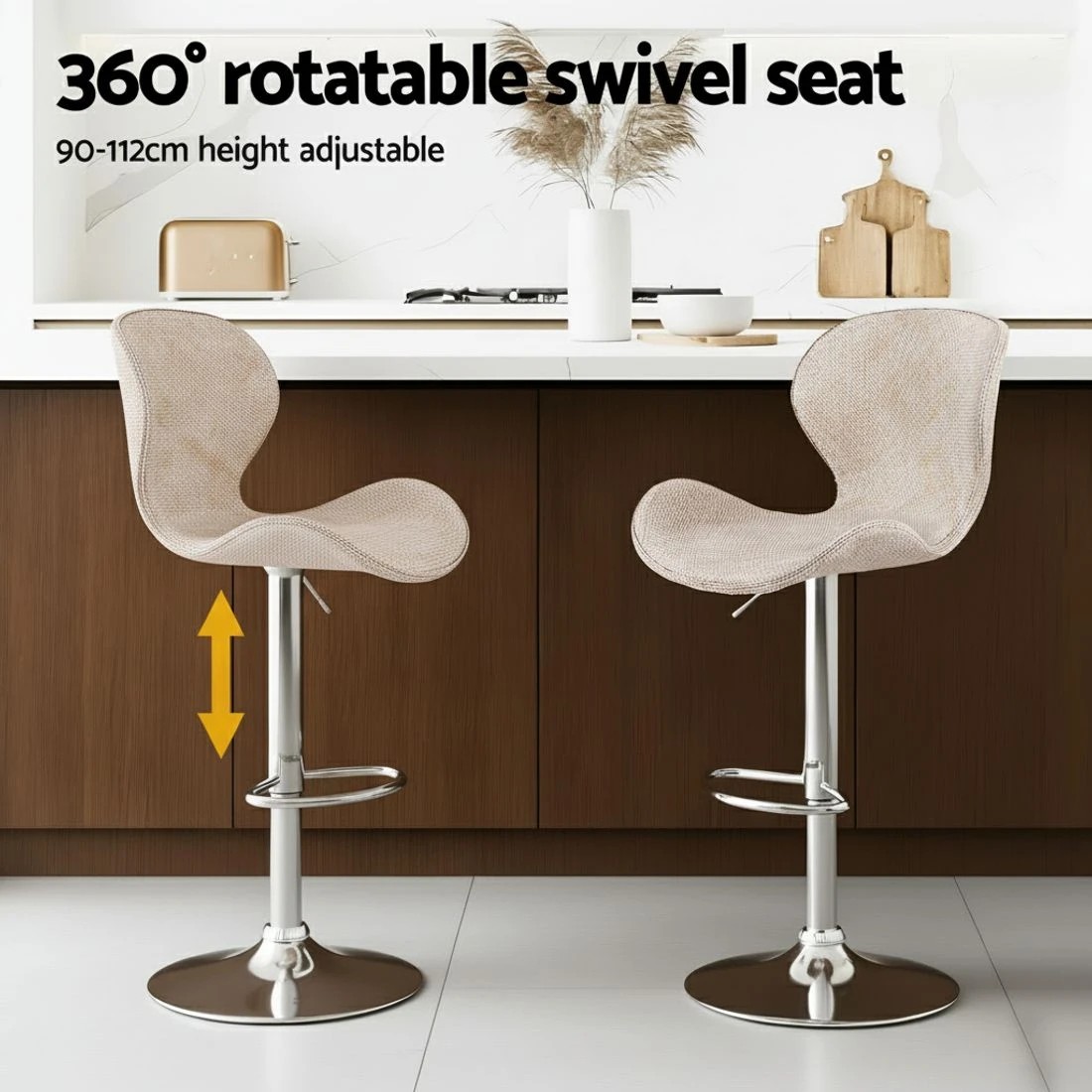 4 Artiss 2x Bar Stools Kitchen Swivel Gas Lift Counter Chair Wing PE Rattan - Beige, 4 of 6