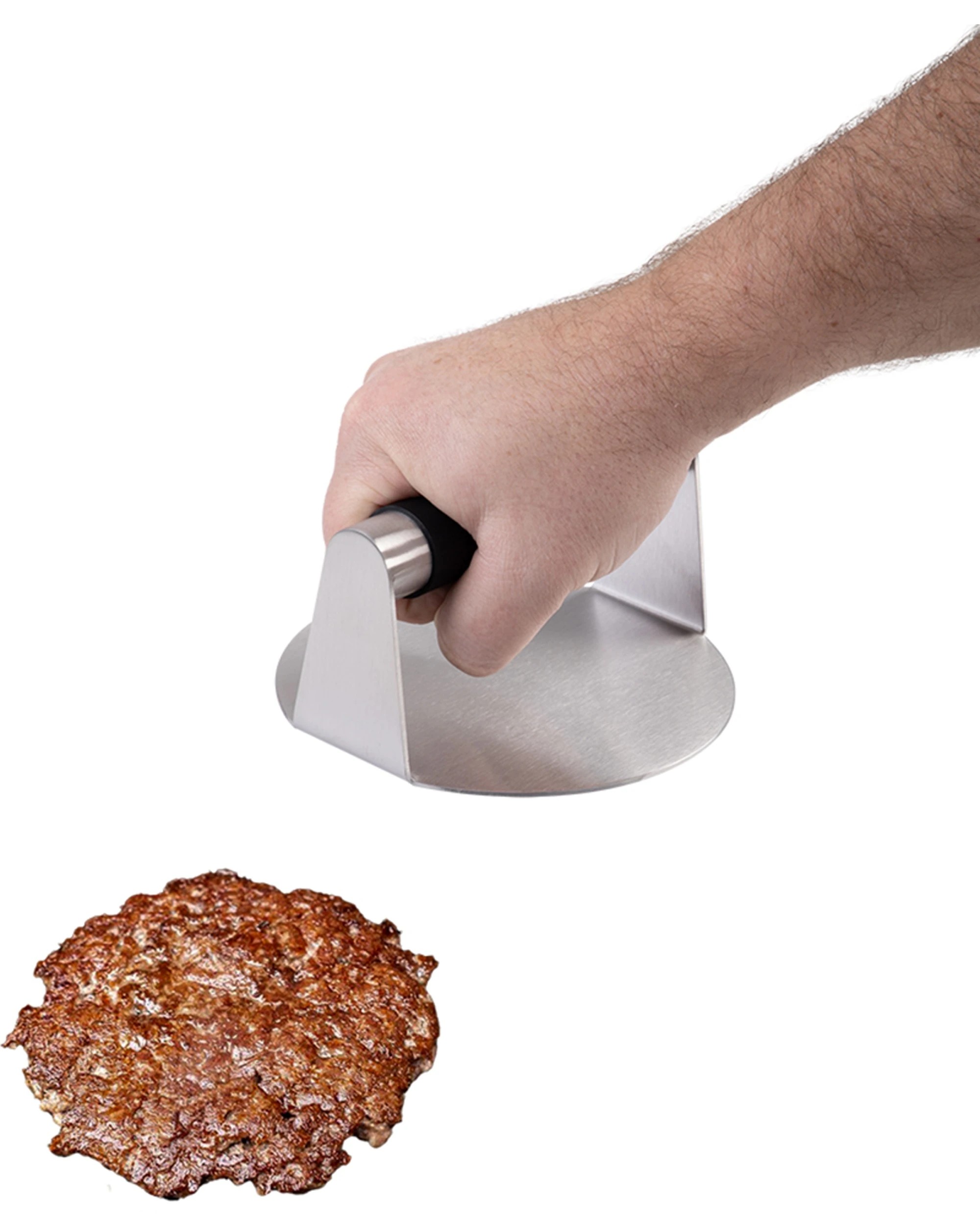 7 Urban Grill Stainless Steel Smash Patty Press 14cm Soft Grip Handle - Black, 7 of 10