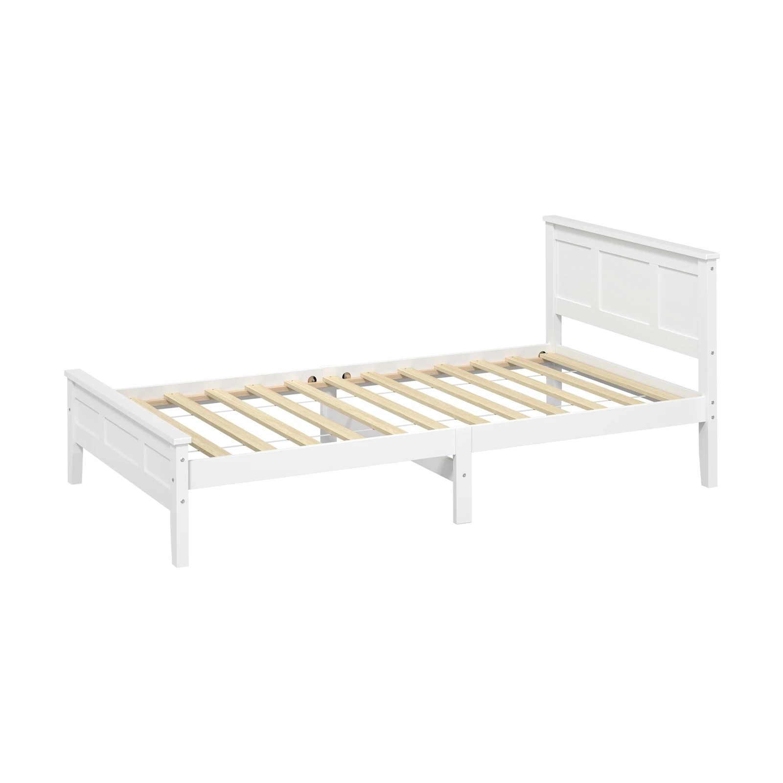8 Oikiture Single Wooden Bed Frame with Slatted Base Headboard Pine Timber Single - White, 8 of 9
