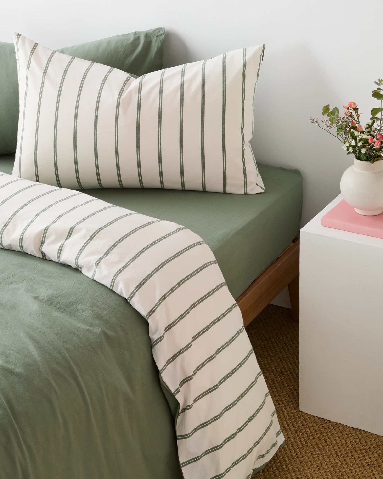 2 Arlo Stonewash Stripe 2 Pack Pillowcases - One Size - Green, 2 of 4