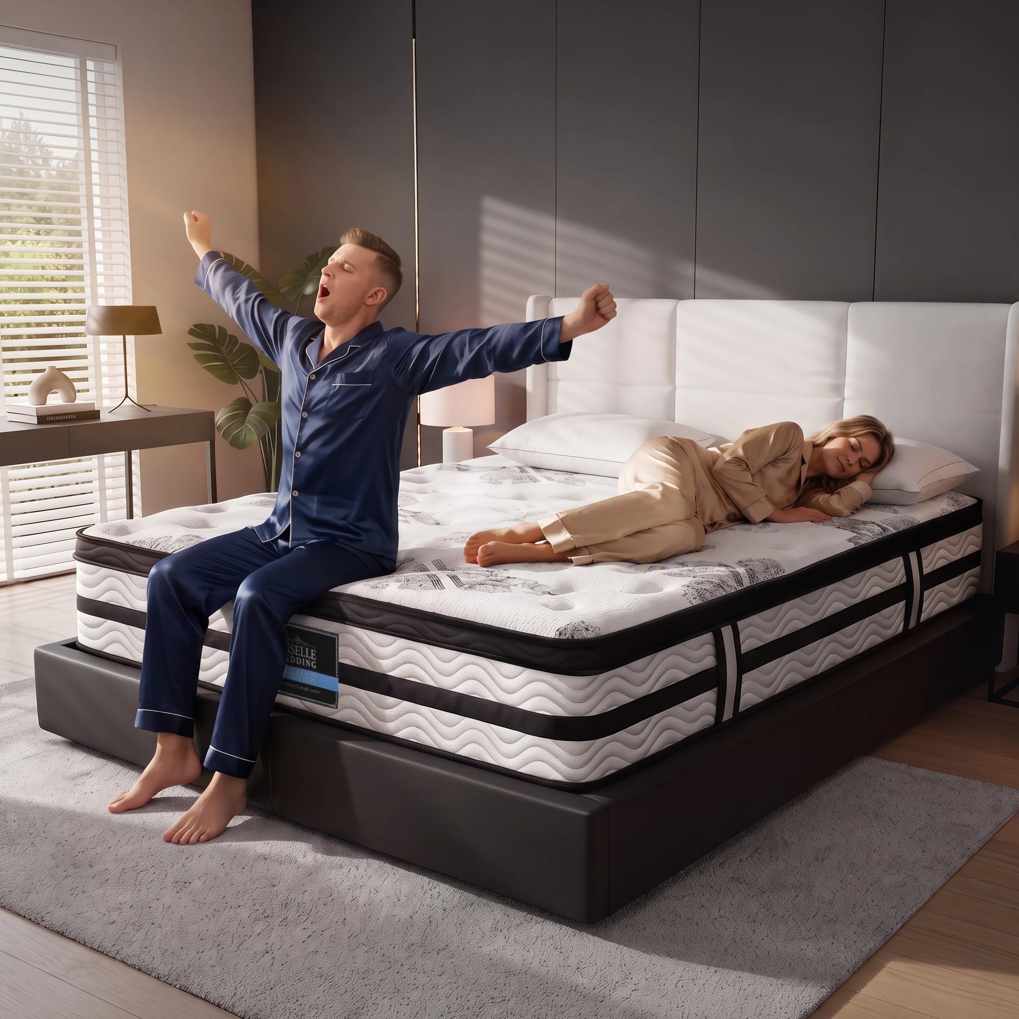 6 Giselle Bedding Mattress Medium Firm Euro Top Mattress, 5 Zone Pocket Spring 34cm - Queen Bed - Multi, 6 of 8