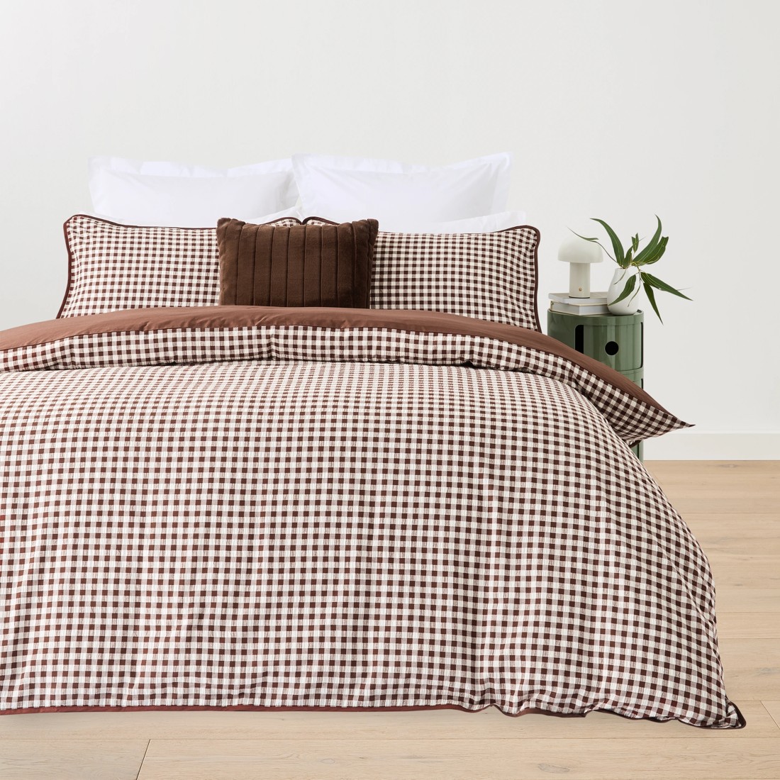 1 Gingham Australian Grown Cotton Quilt Cover Set - Super King Bed, Chocolate, 1 of 6