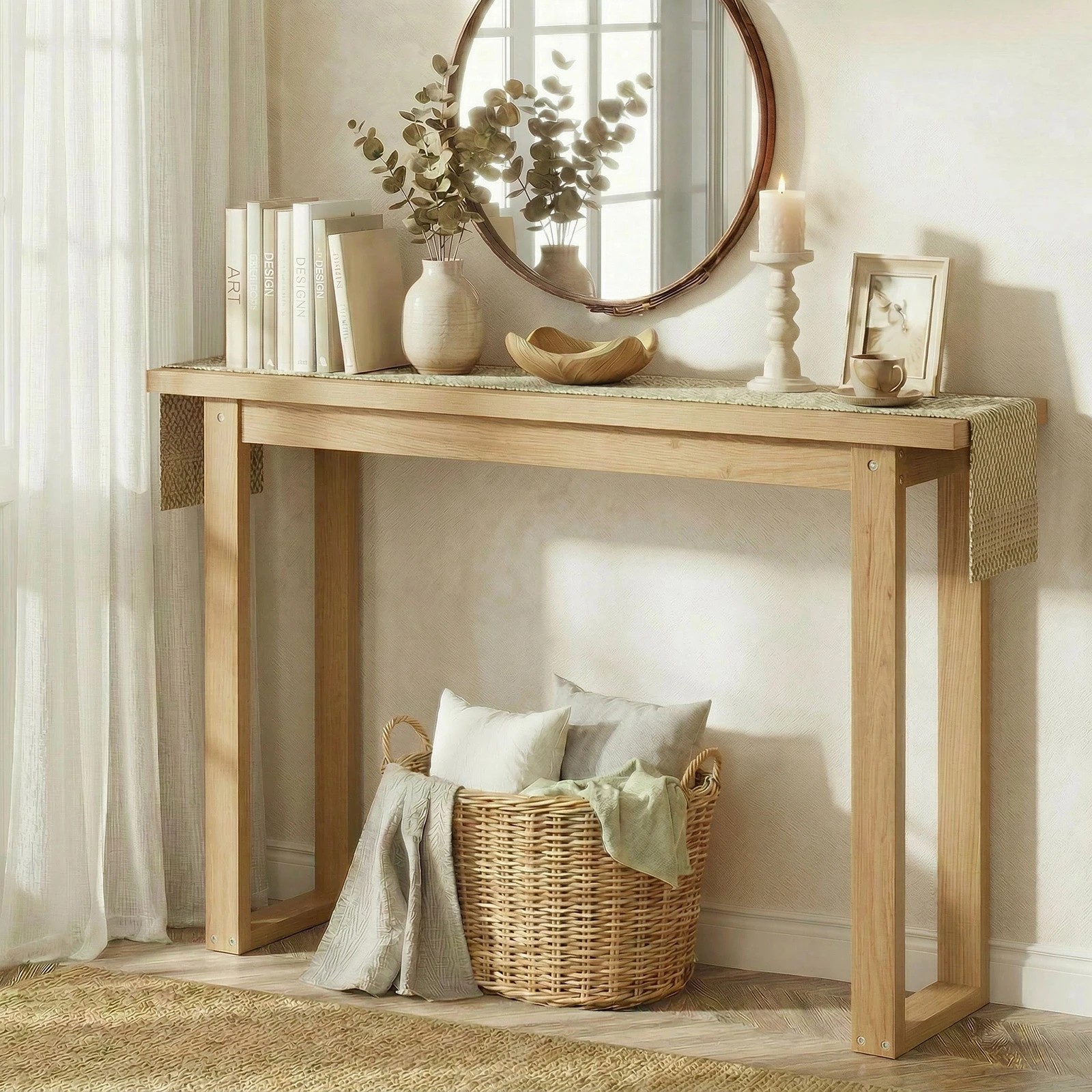 3 Oikiture Console Table Narrow Hall Entryway Desk Sofa Table Display Shelf - Natural, 3 of 7