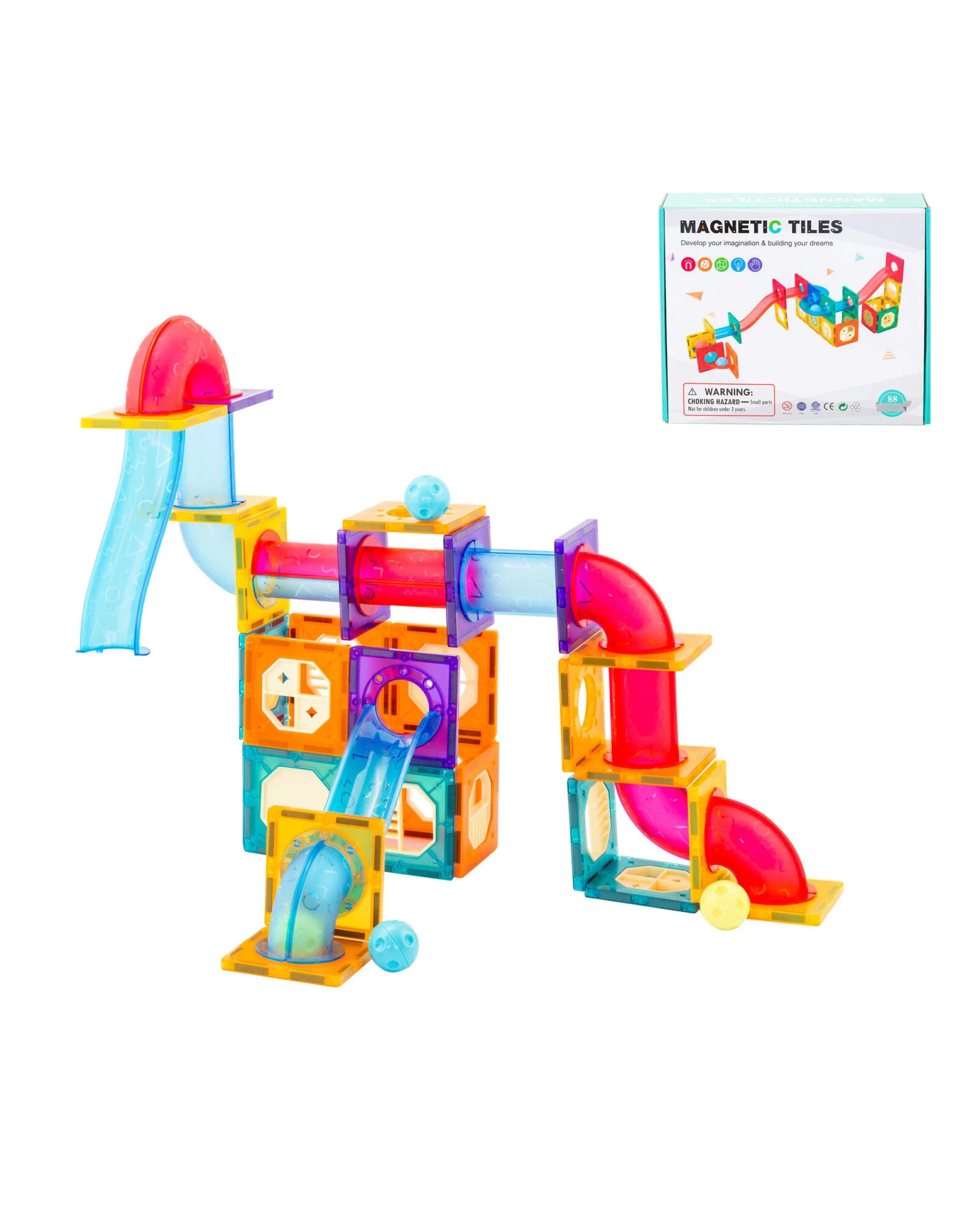 4 Gem Toys 88 Pcs non-toxic STEM Educational, Durable Magnetic Tiles/Puzzle with Storage Bag, 4 of 7