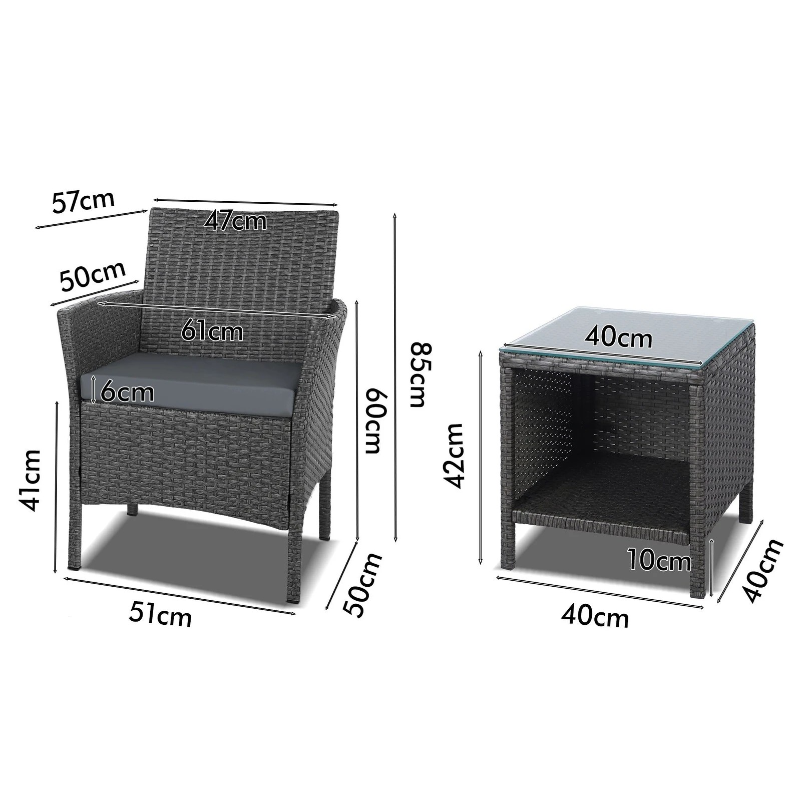 6 Alfordson Outdoor Furniture 3PCS Wicker Bistro Set Patio Chairs Table - Dark Grey, 6 of 9