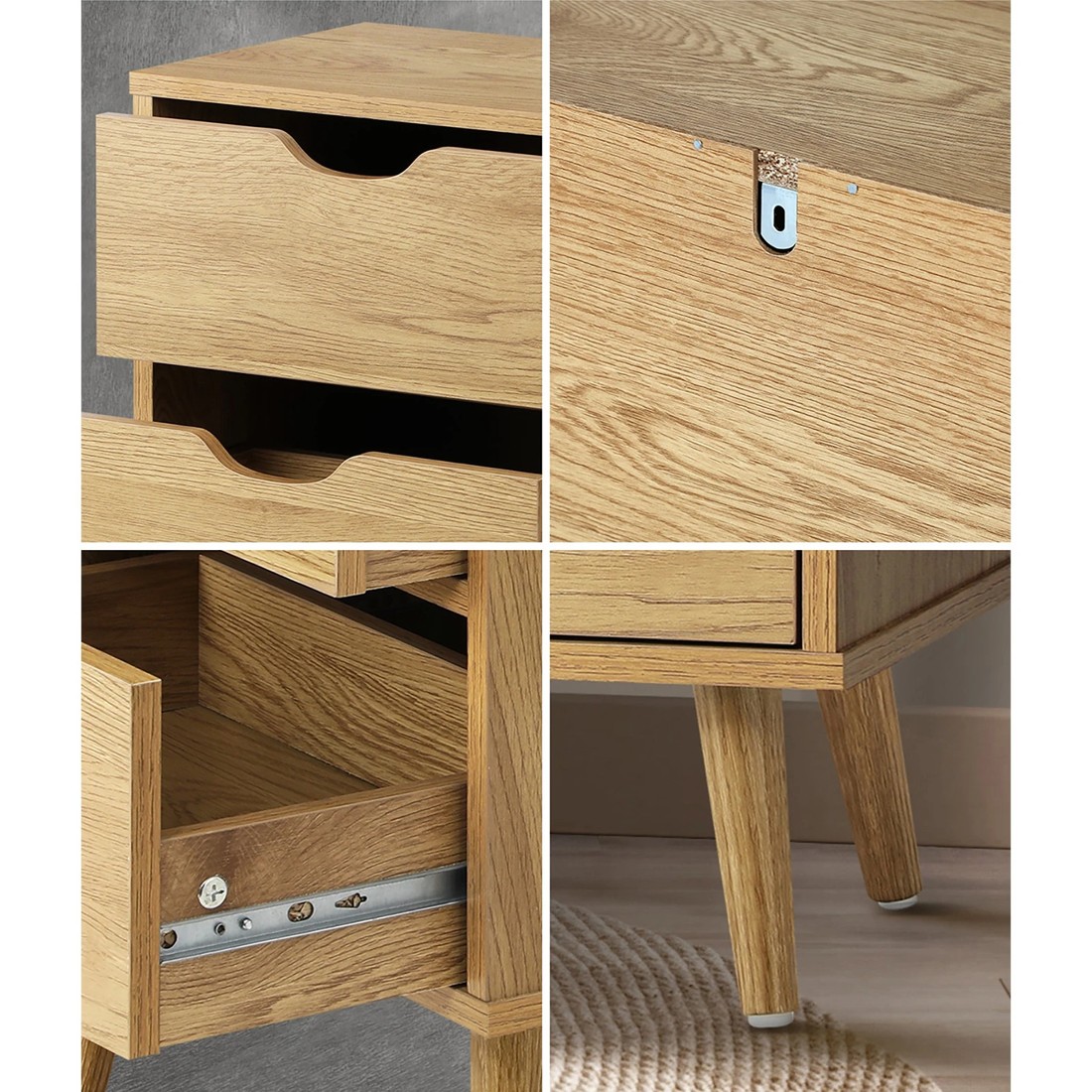 4 Oikiture Bedside Tables 2 Drawers Side Table Nightstand Storage
 - Natural, 4 of 10