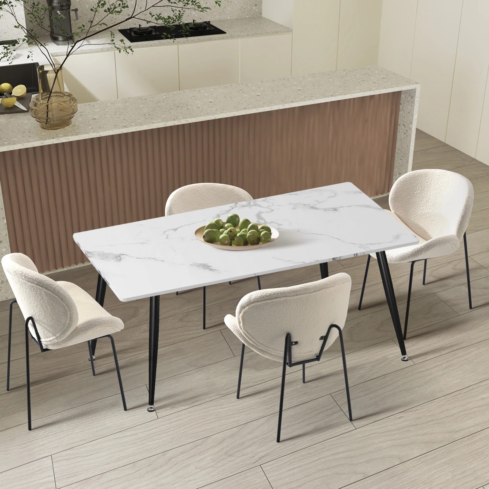 3 Oikiture 120cm Rectangle Dining Table with 4PCS Dining Chairs Sherpa - Multi, 3 of 9