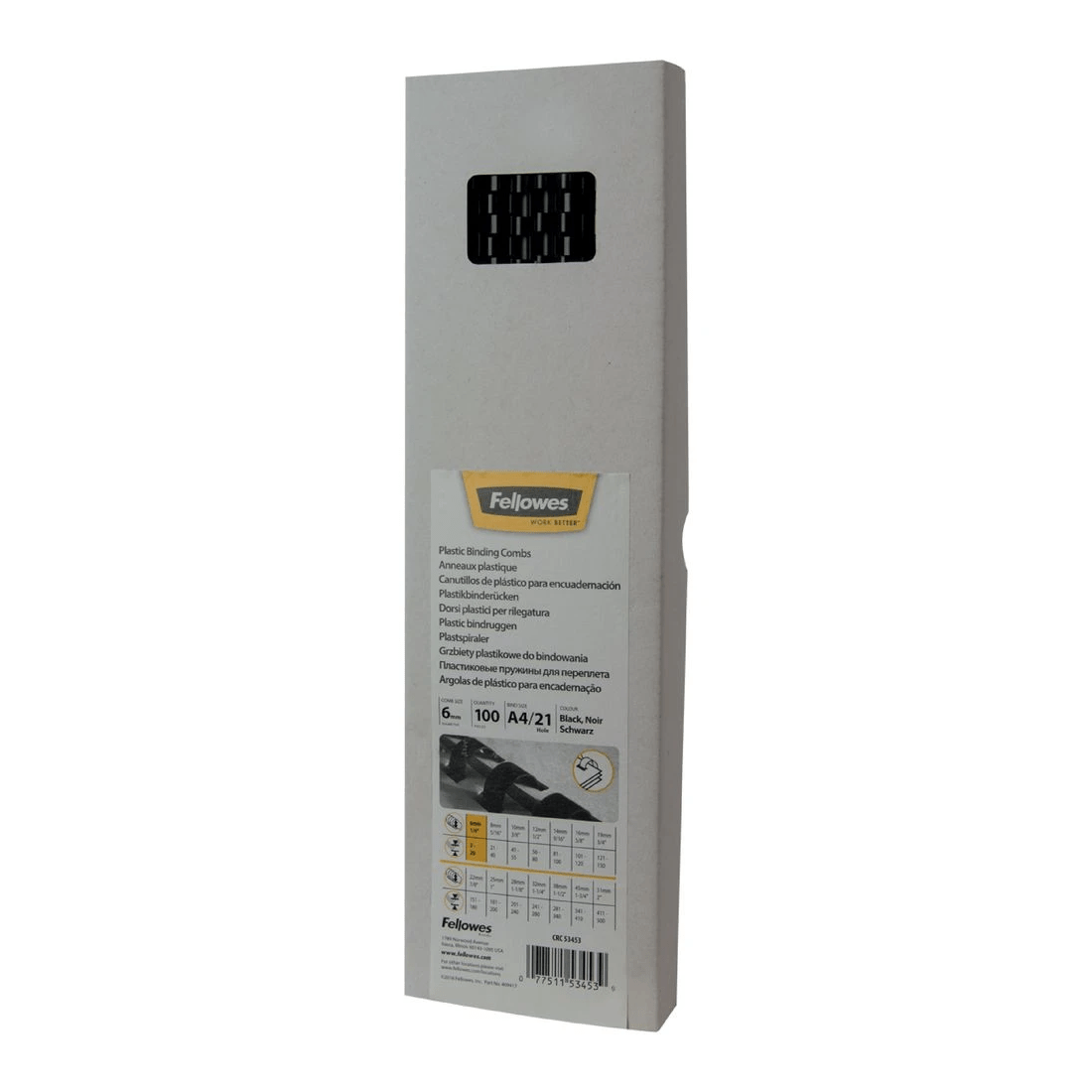 1 Fellowes Binding Combs 21 Loop 6mm Black 100 Pack, 1 of 4