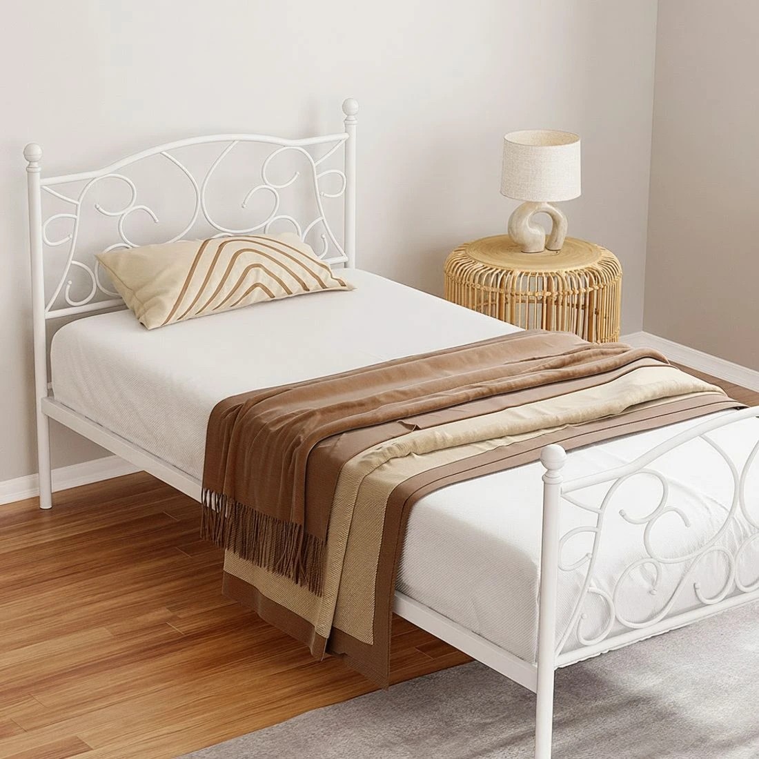 4 Artiss Bed Frame Single Size Metal Frame GROA - White, 4 of 7