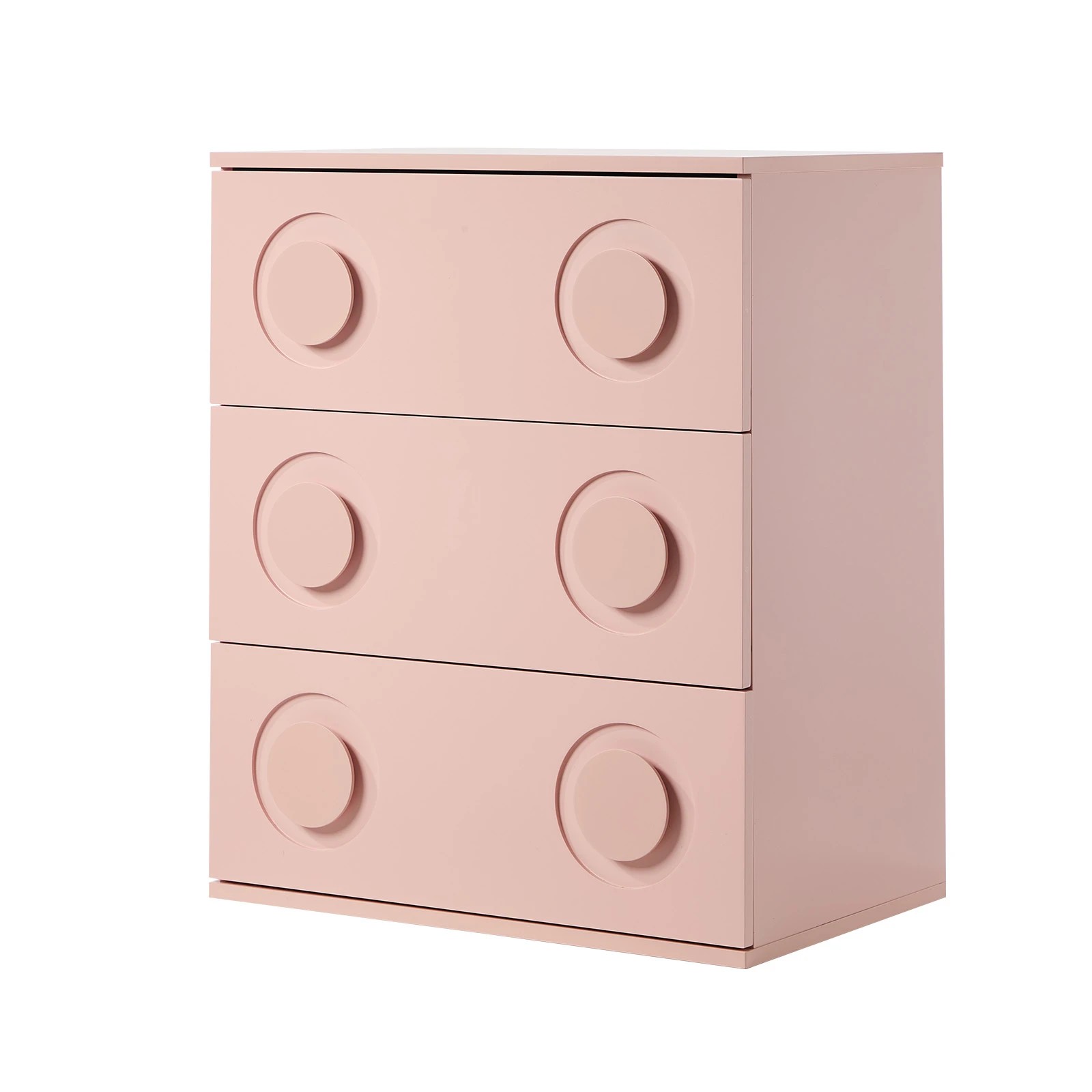 1 Oikiture 3 Chest of Drawers Spacious Cabinet Bedroom Dresser Nightstand - Pink, 1 of 9