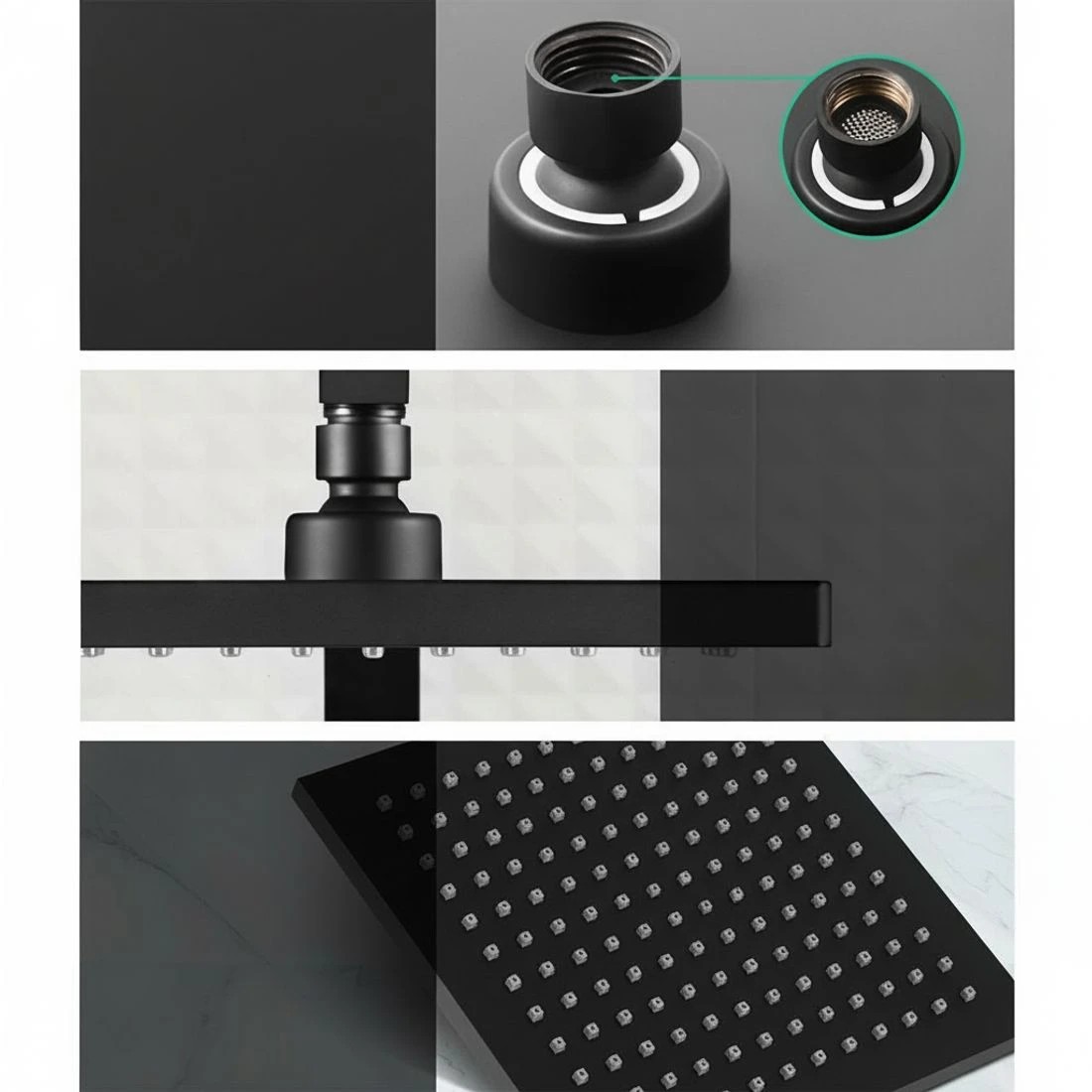 2 Cefito 8'' Rain Shower Head Set Handheld Square High Pressure Twins Tap - Black, 2 of 5