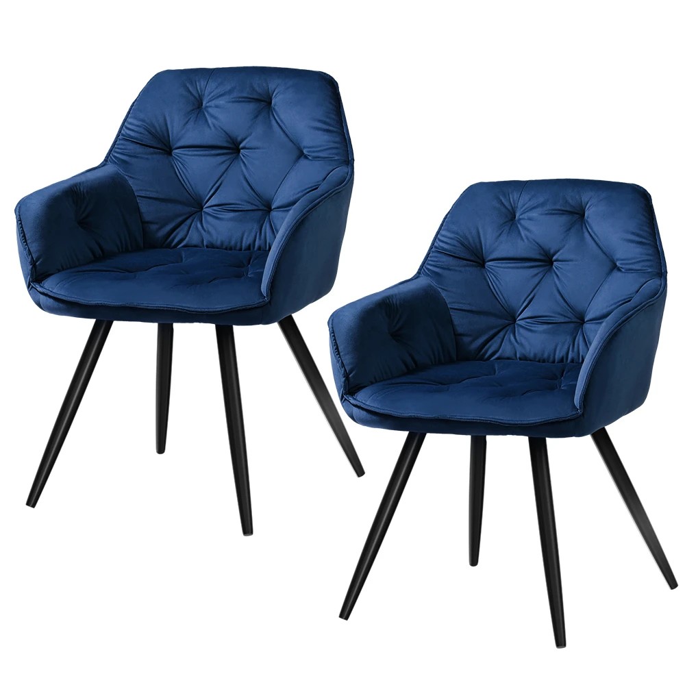 1 Artiss Dining Chairs Set of 2 Velvet Diamond Tufted Armchair - Blue - Blue, 1 of 5