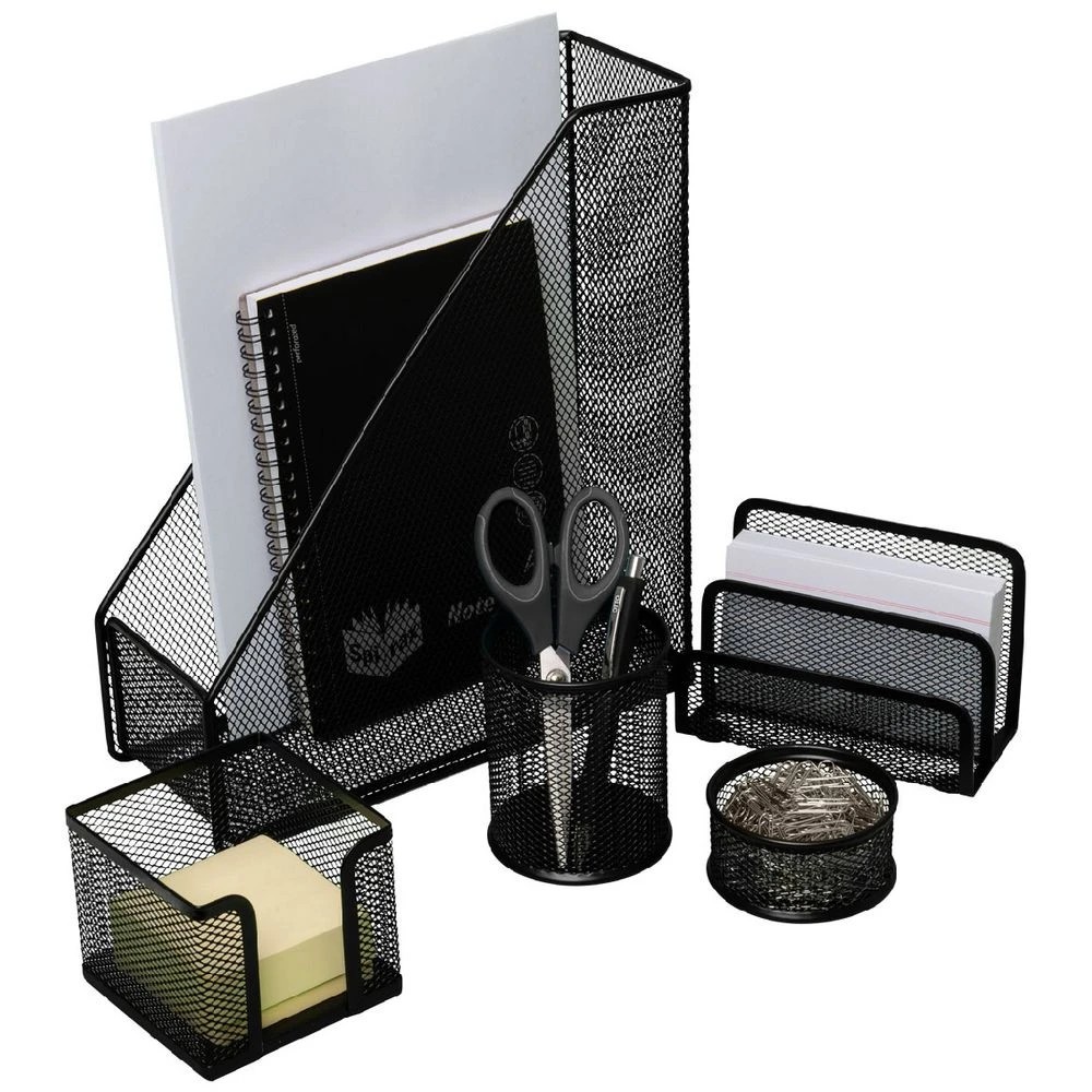1 J.Burrows Iron Mesh Desk Accessory Set 5 Piece Black, 1 of 2