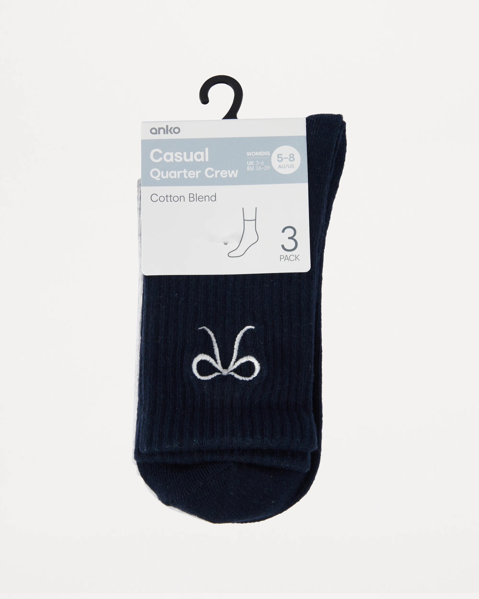 3 3 Pack Rib Quarter Crew Socks Bow, 3 of 3