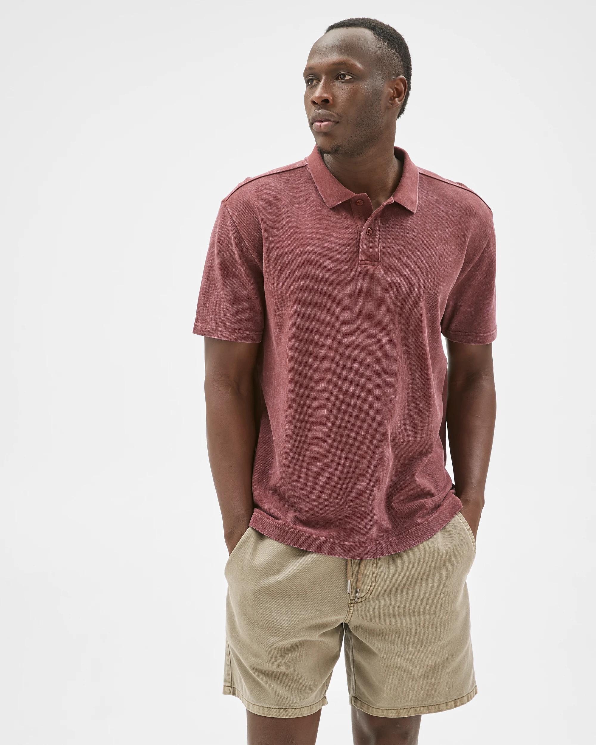 3 Commons Australian Cotton Overdyed Pique Polo Top RUST WASH, 3 of 6